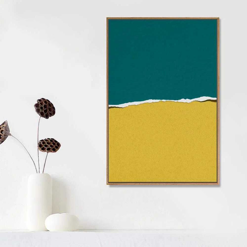 IDEA4WALL Framed Canvas Prints Wall Art Torn Green & Yellow Textured Color Field for Living Room, Bedroom, Office Ready to Hang - 16x24 inches