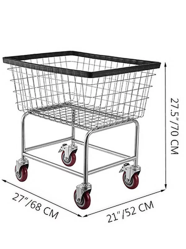 BENTISM Wire Laundry Cart Wire Laundry Basket 2.2 Bushel Heavy Duty w/ 5'' Wheels