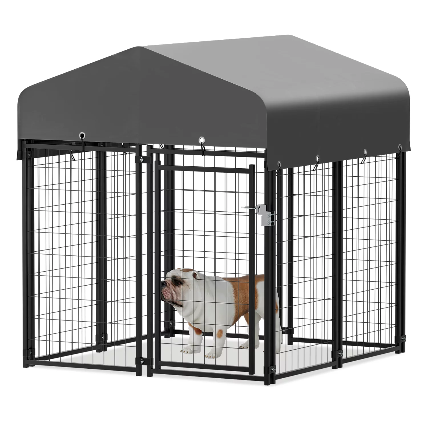 MoNiBloom 4ft x 4.25ft x 4.5ft Outdoor Dog Kennel with UV Protection Waterproof Cover and Roof, 8 Panels Welded Dog Pen Dog Playpen Dog Enclosure for Medium Dogs