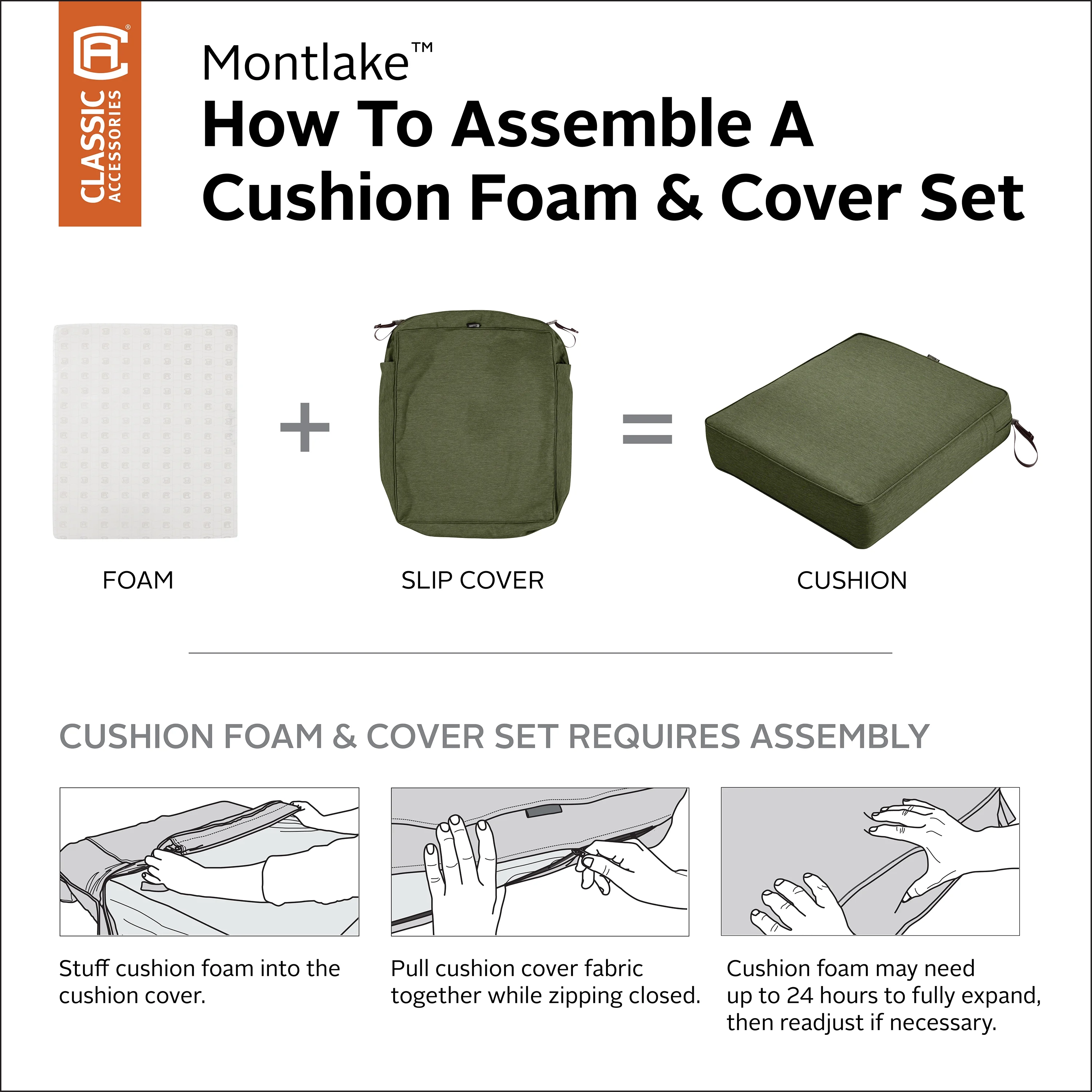 Classic Accessories Montlake FadeSafe Square Patio Dining Seat Cushion, 21