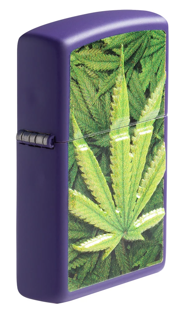 Zippo Cannabis Design Texture Print Leaf Purple Matte Pocket Lighter