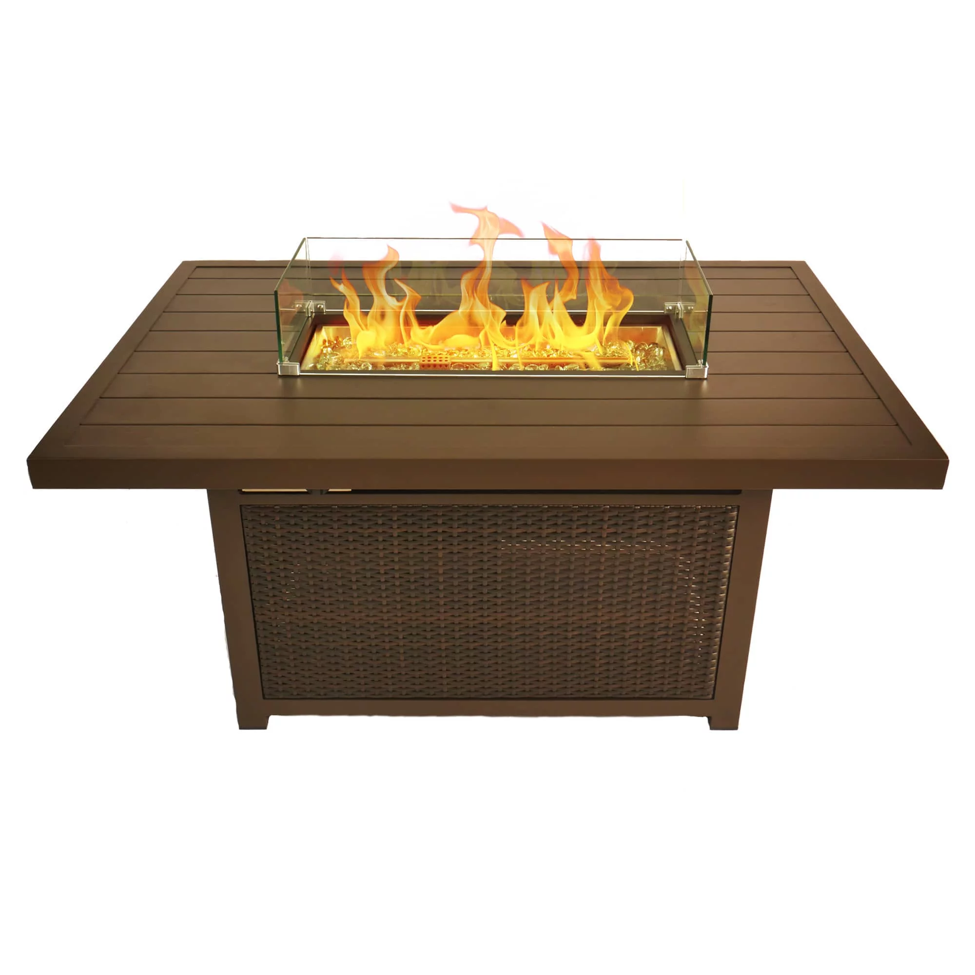Bluegrass Living 52 Inch Outdoor Rectangular Aluminum 50,000 BTU Propane Fire Pit Table with Glass Wind Guard, Fabric Cover, Crystal Glass Beads - Model# GN1Q121S