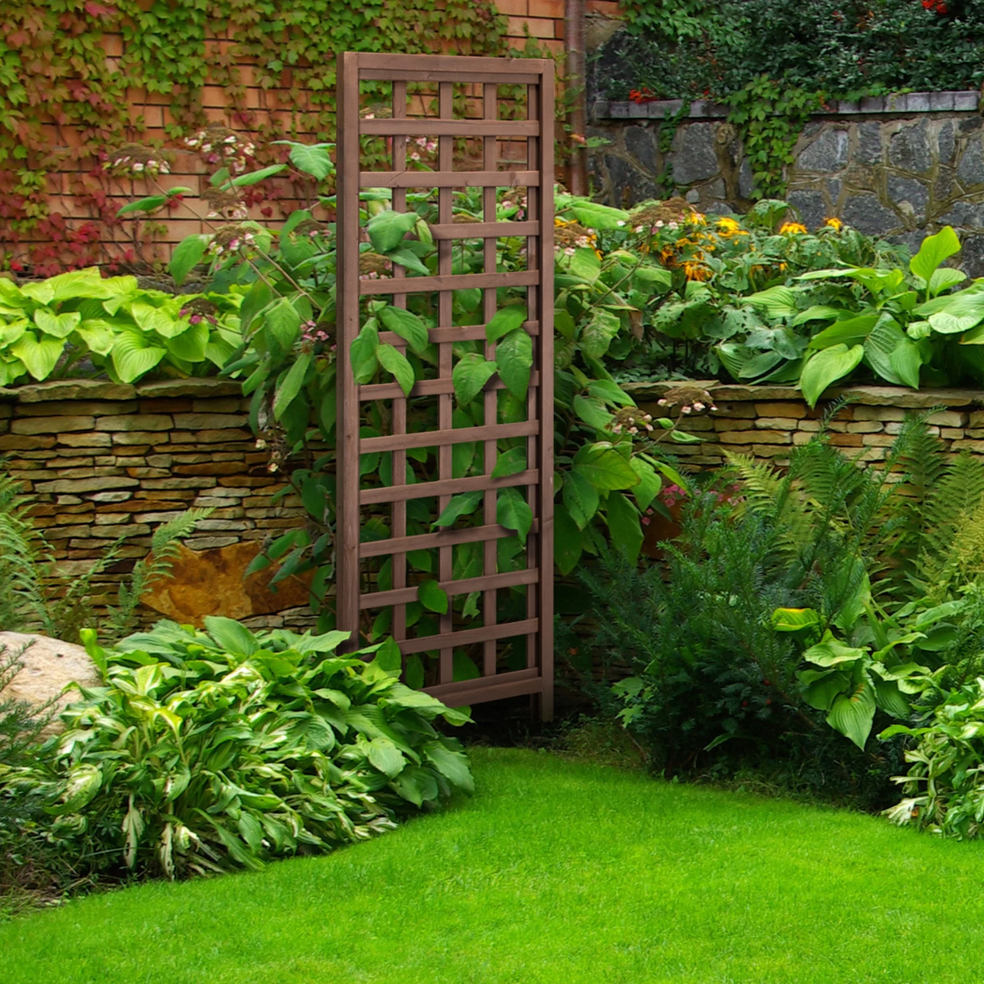 Outdoor Essentials Heirloom 72 in. Walnut-Tone Square Lattice Trellis