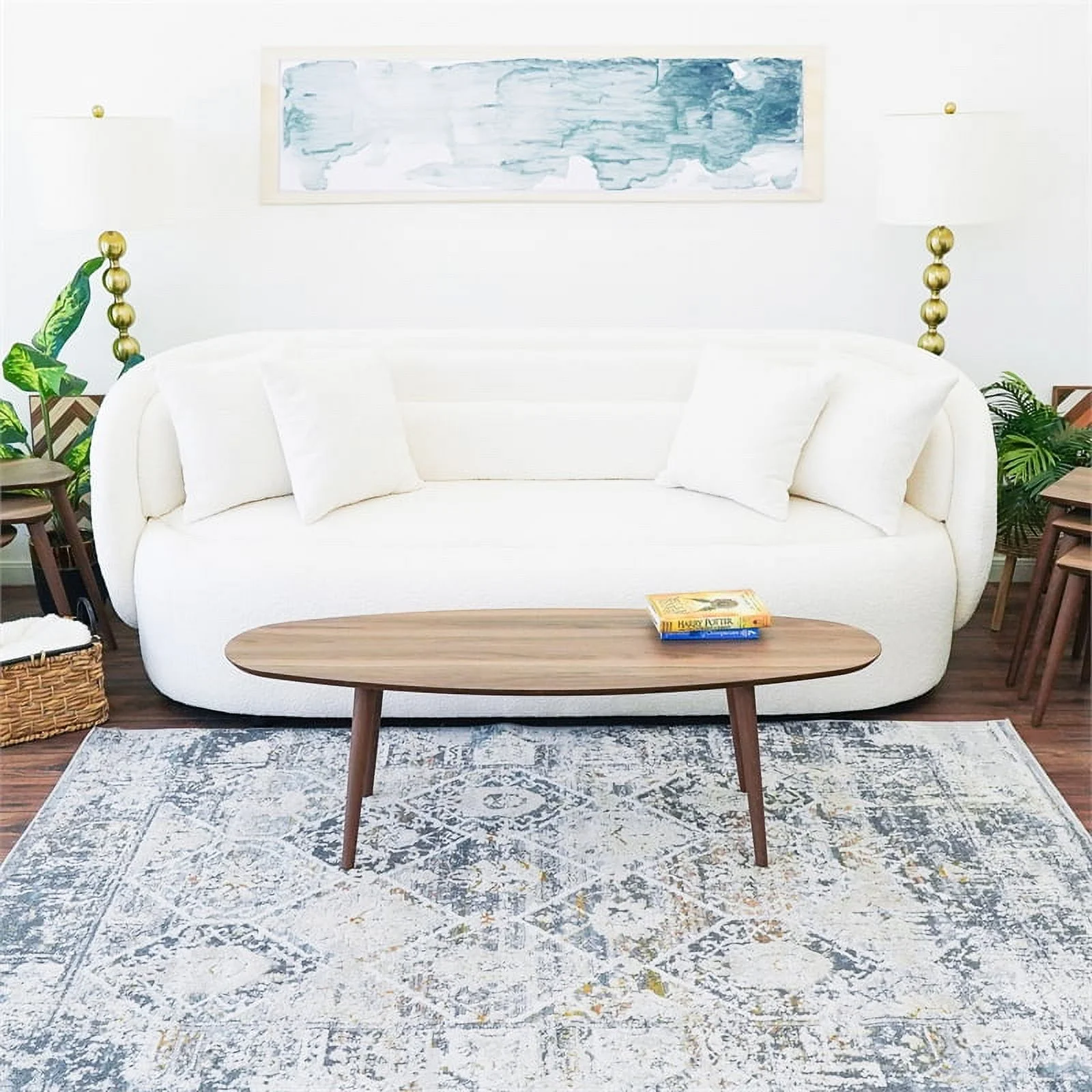 Amhearts Oval Mid-Century Solid Wood Coffee Table in Walnut