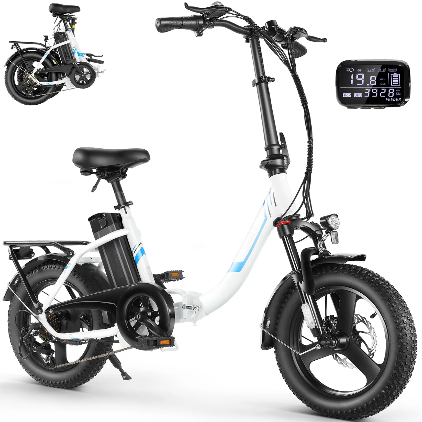 Gocio Electric Bike 3.0 Fat Tire Foldable Ebike, 48V 7.8Ah Battery, 350W Electric Commuter Bicycle Low-Step E Bike with LCD Meter, 16