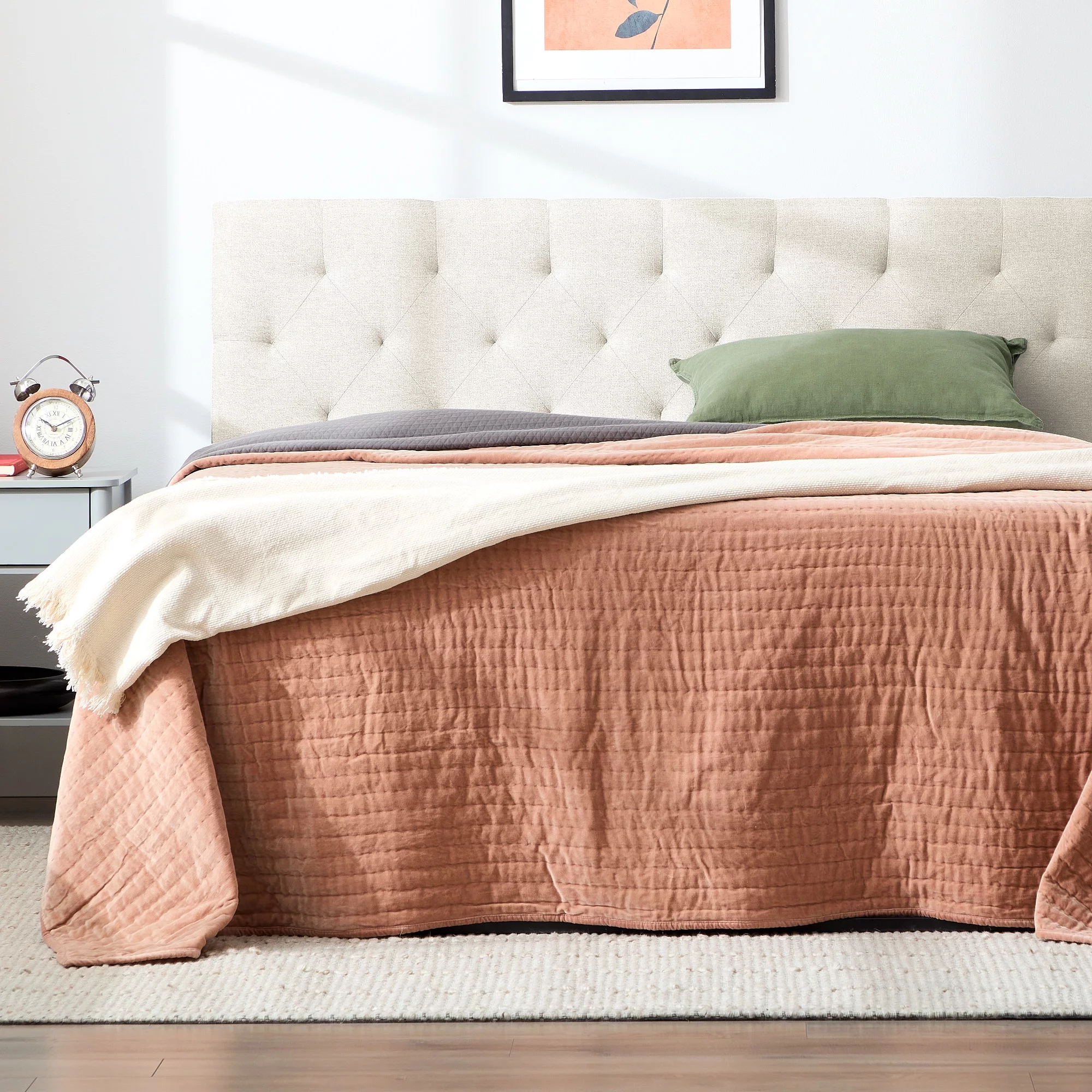 Rest Haven Eugene Diamond Tufted Upholstered Headboard, Full, Cream