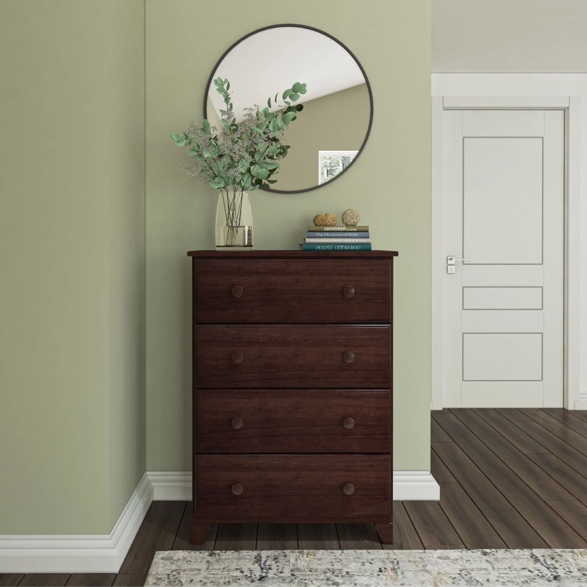 Plank+Beam 4 Drawer Dresser, Classic Chest of Storage Drawers, Solid Wood Dressers for Adults Bedroom, Espresso
