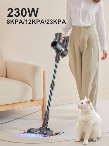 Cordless Vacuum Cleaner, 300W 45KPA Suction Power, 60 Min Runtime, Self-Standing Stick Vacuum with Wall Mount Charging, 3 Modes for Pet Hair, Carpet & Floor