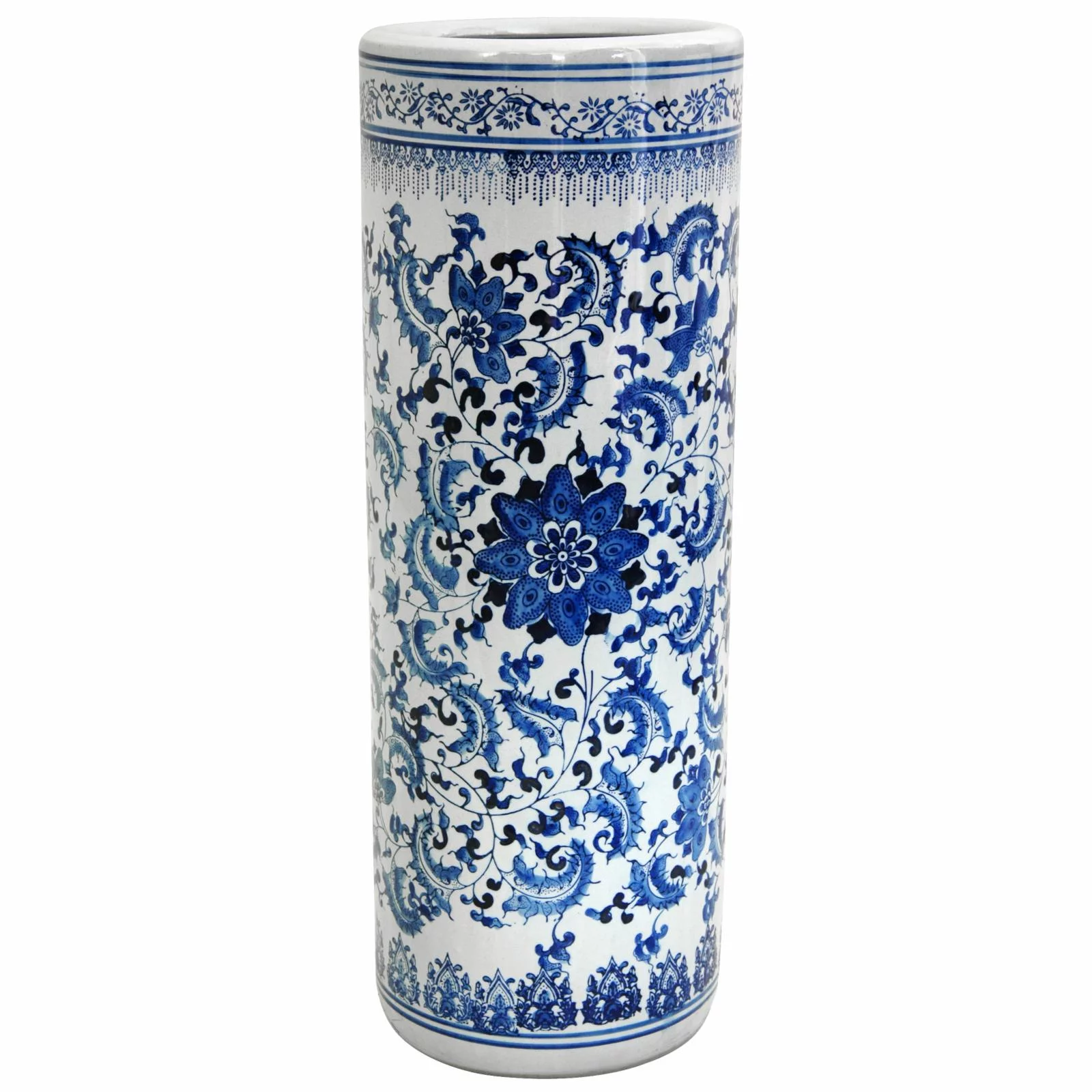 Oriental Furniture 24 in. Blue & White Umbrella Stand