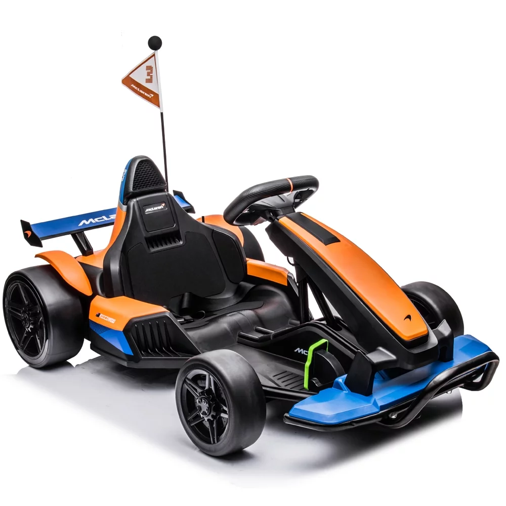 iYofe 24V Electric Ride on Car for Kids Ages 6-12, Mclaren Racing Go Kart with Bluetooth, Flag, Safety Belt, 2 Speeds Switch, One Button Start, Powered Ride on Toy for Boy Girl Birthday Gift, Orange