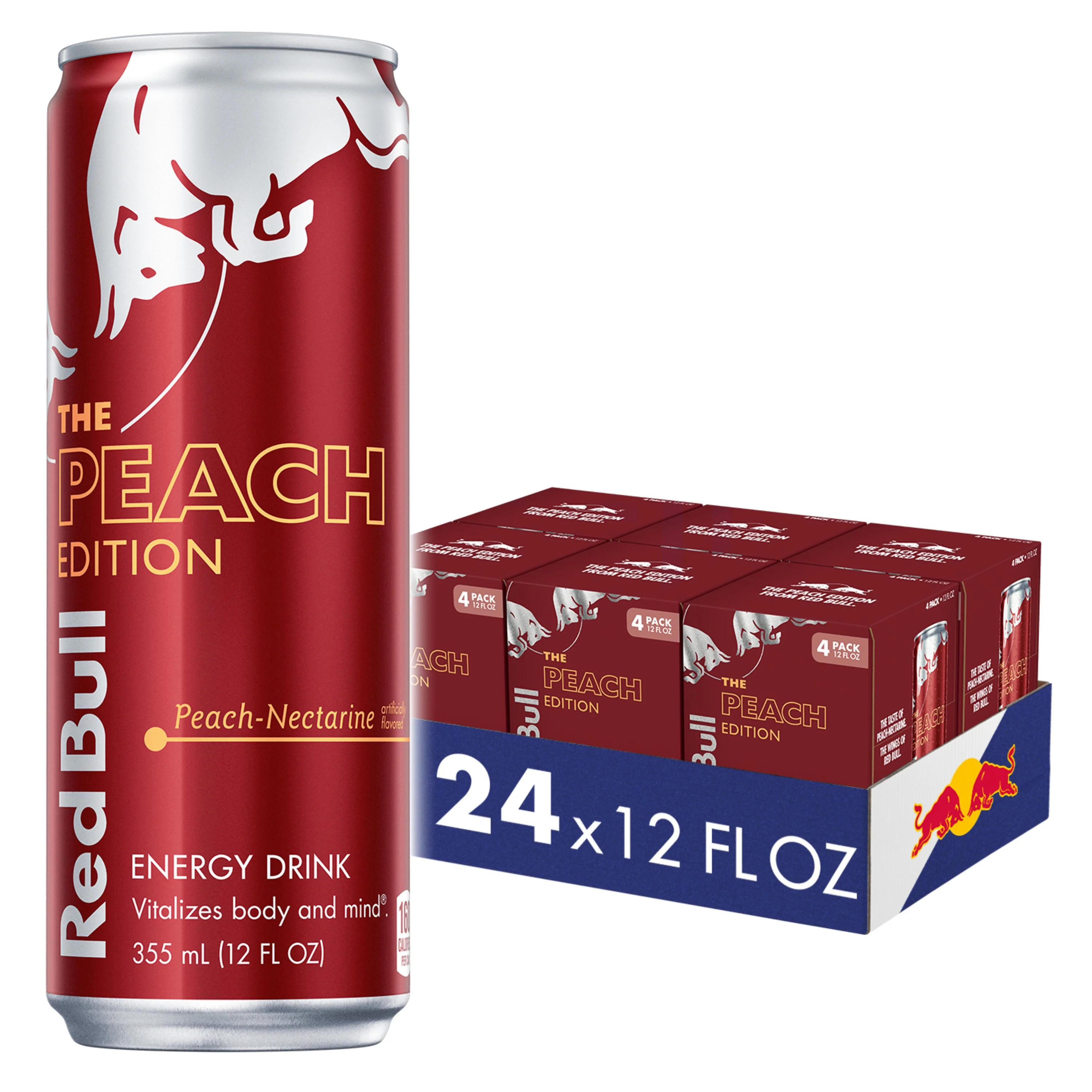 Red Bull Peach Edition Energy Drink, 12 fl oz, 6 Packs of 4 Cans