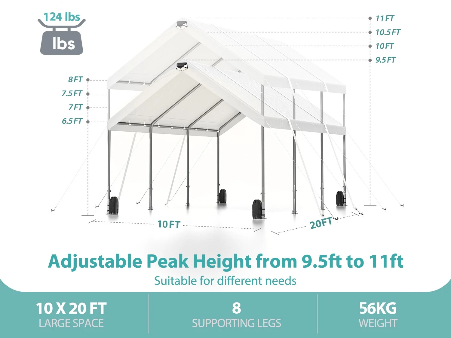10X20FT Heavy Duty Carport Canopy,Extra Large Portable Car Tent Garage with Roll-up Windows and All-Season Tarp Cover,Metal Roof &Side Walls for Car, SUV,Boats&Truck Shelter Logic Storage Gray