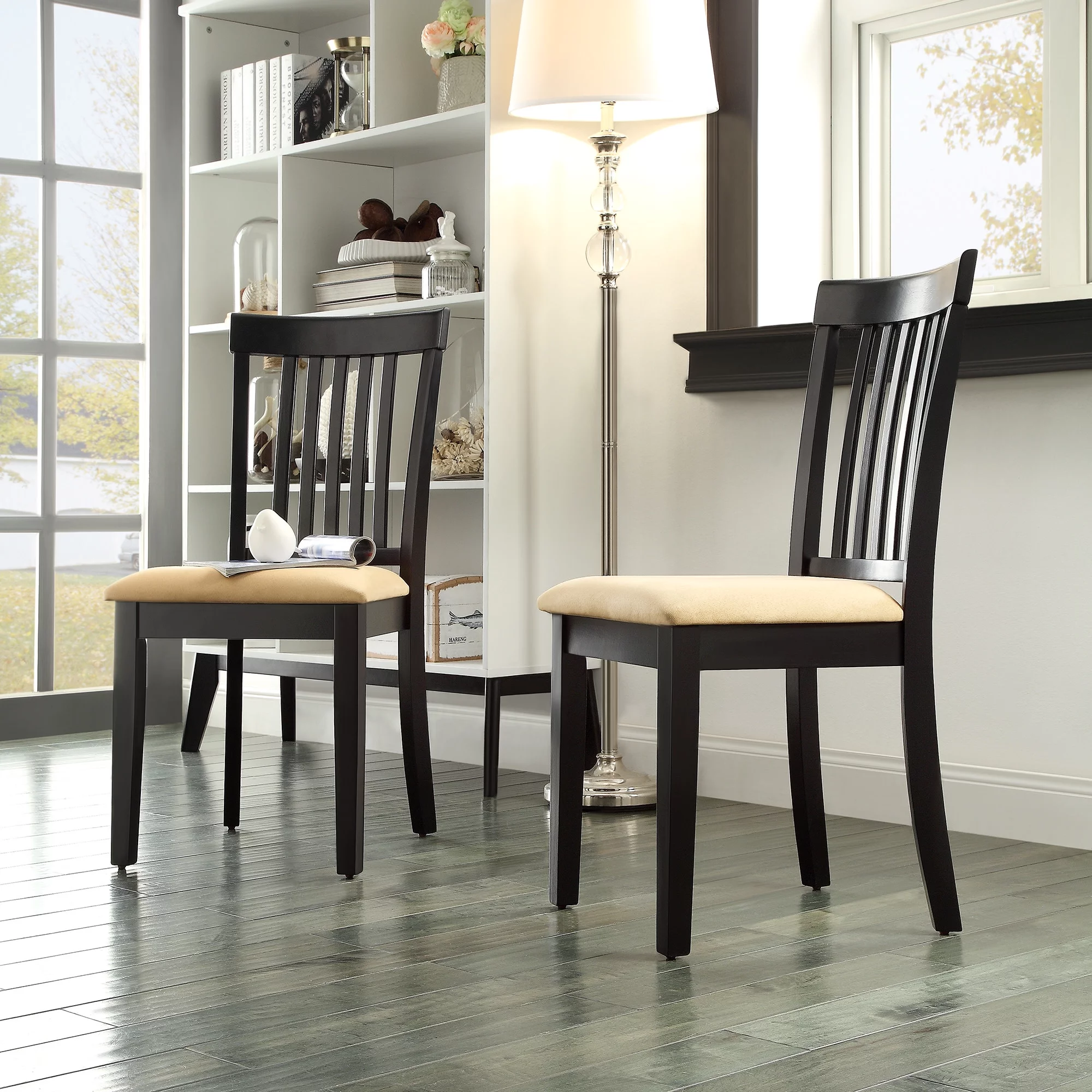 Weston Home Lexington Slat Back Wood Dining Chair, Set of 2, Beige and Black