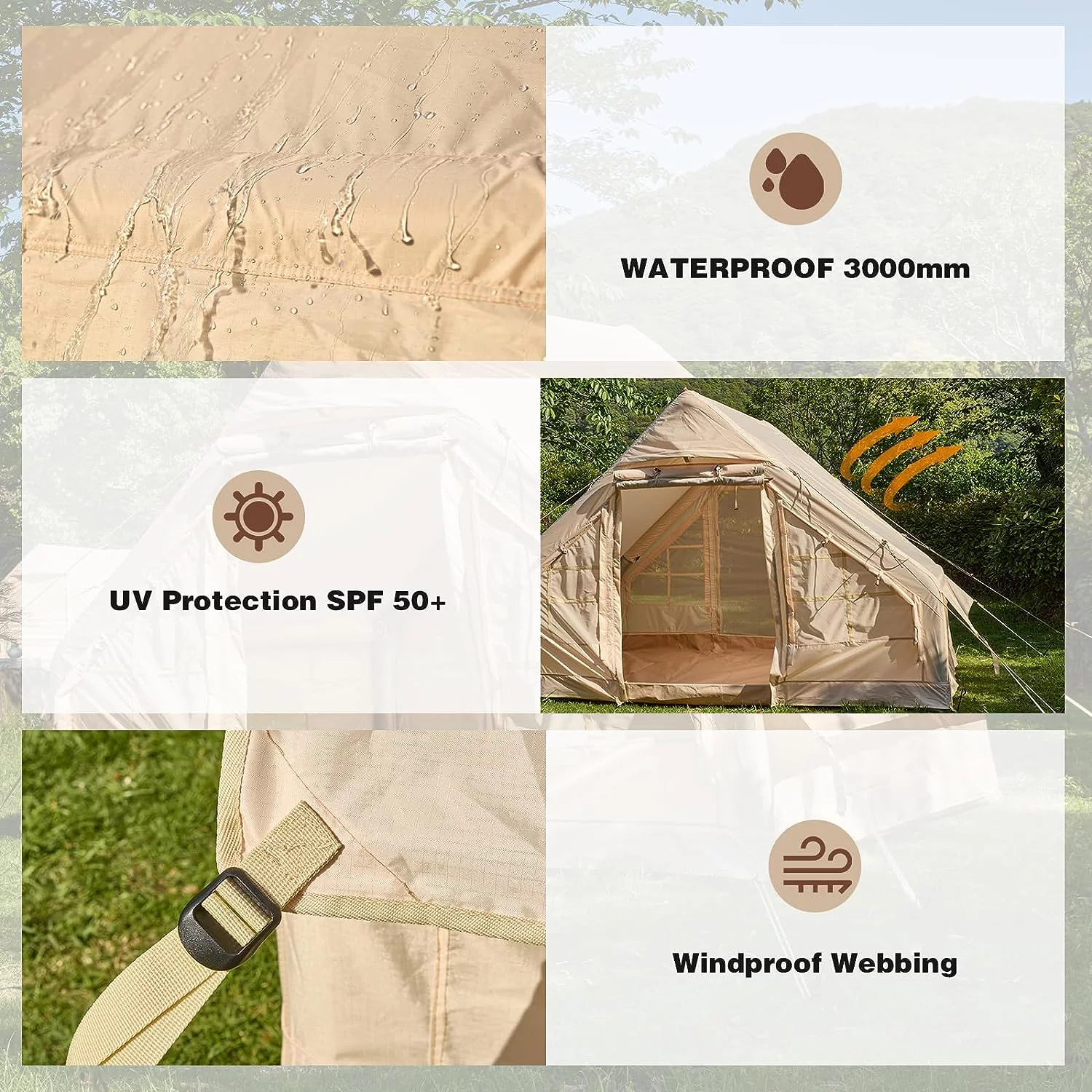 Richryce Inflatable Camping Tent with Pump, Glamping Tents Easy Setup 4 Season Waterproof Windproof with Stove Jack & Mesh Windows & Pump