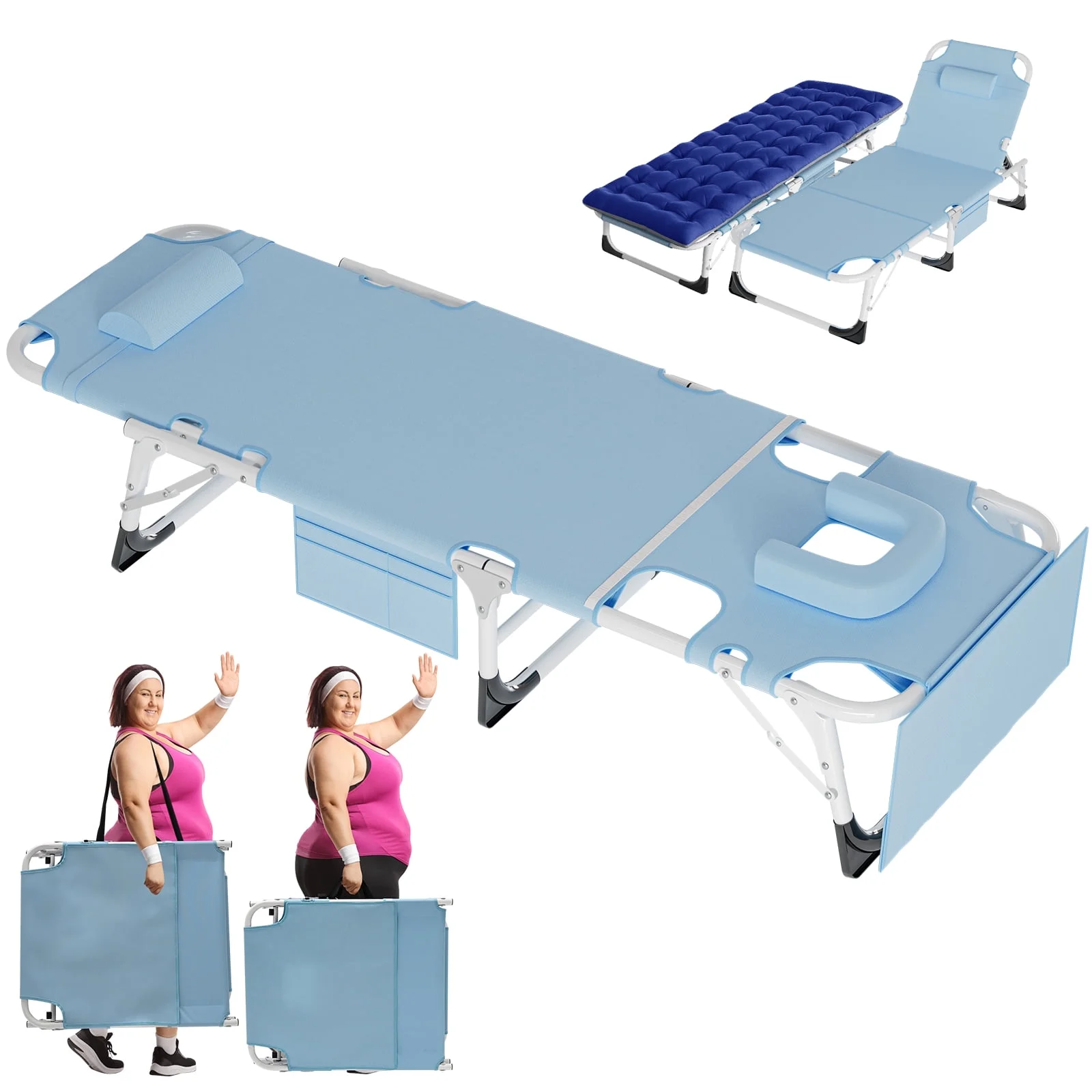 ABORON Tanning Chair with Face & Arm Holes,Adjustable Backrest,Side Pocket, Removable Cushion & Carry Handle,Face Down Tanning Beach Chiase Lounge Chair for Outside Reading Patio Beach Poolside