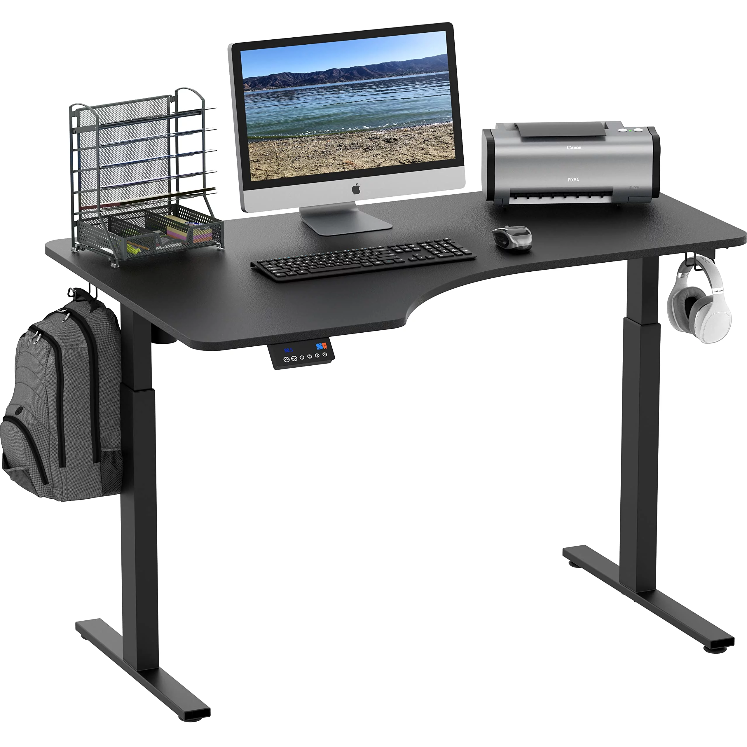 SHW 55-Inch L-Shaped Electric Height Adjustable L-Shaped Standing Desk with Left Facing Corner, Black