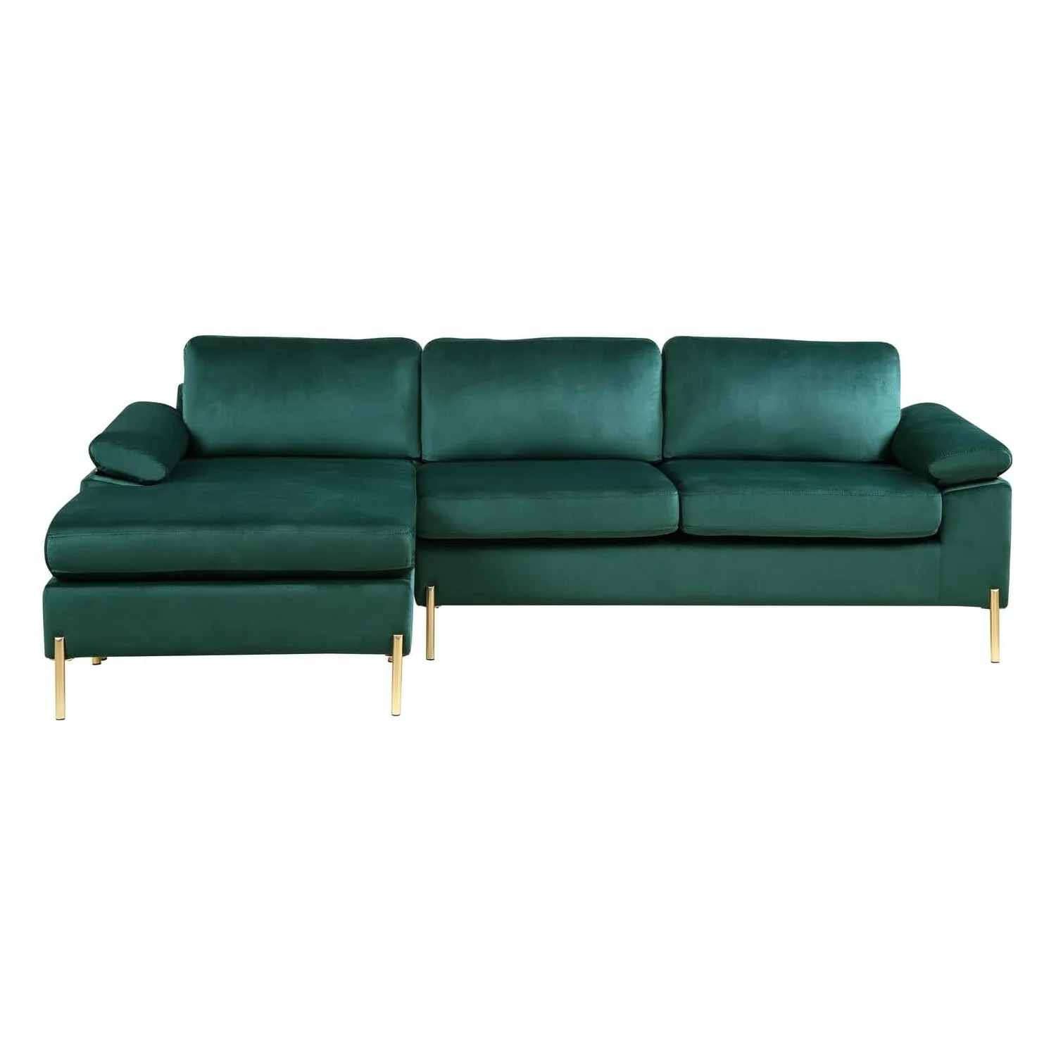 HomeStock Industrial Luxe Modern Velvet Sectional Sofa-Color:Green/Gold