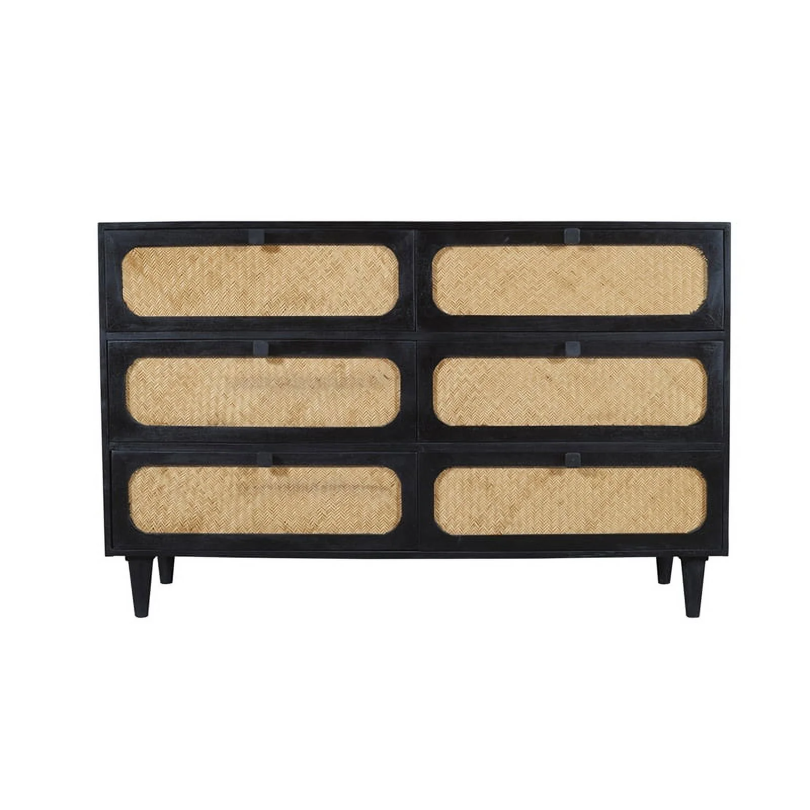 Navice 6 Woven Drawer Dresser with Solid Wood in Black Finish