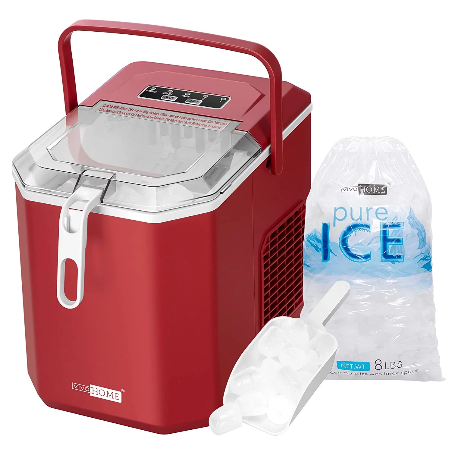 SPECSTAR Portable Countertop Ice Maker with Handle Hand Scoop, Self Cleaning Function with 10 Ice Bags, 26lbs/Day
