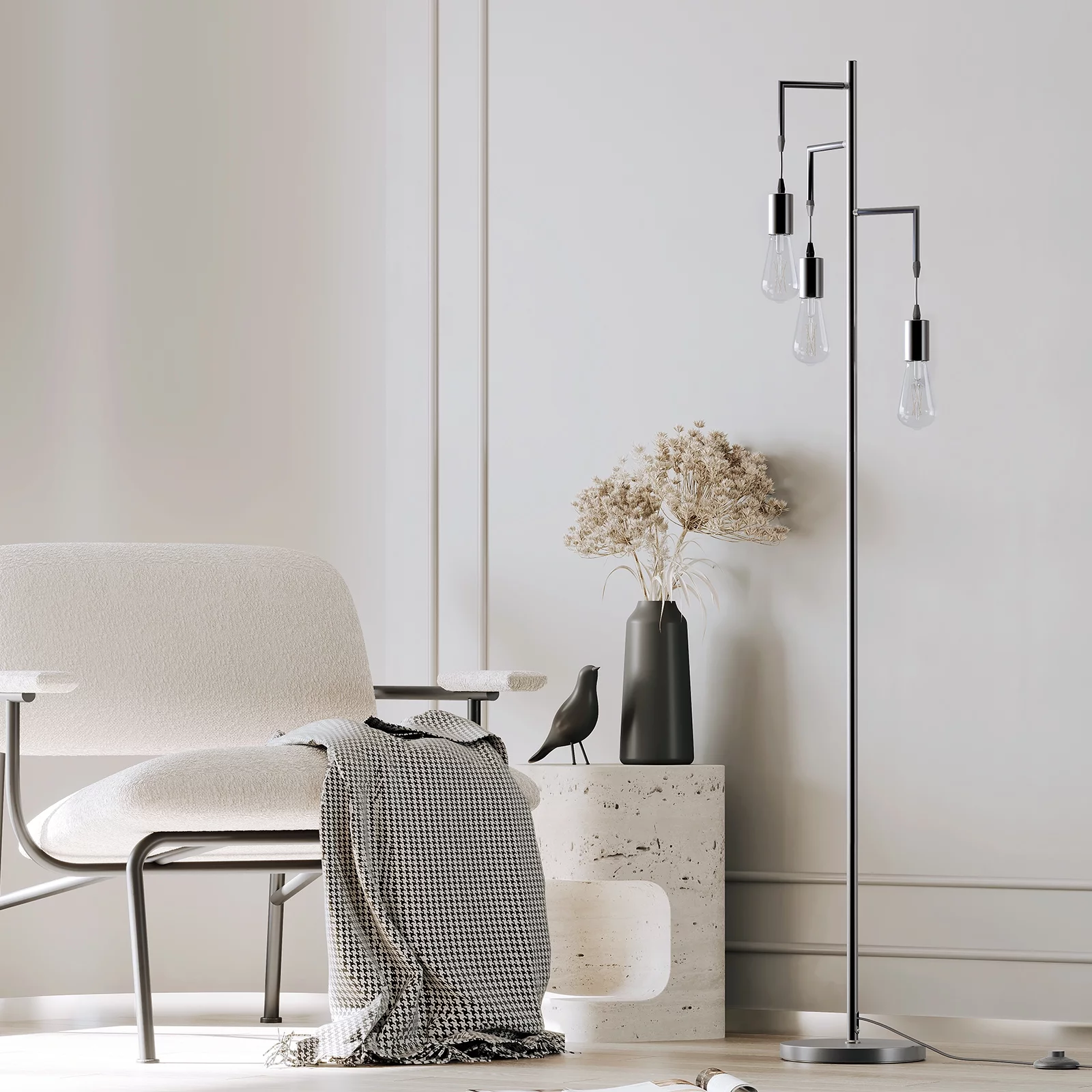 SUNMORY 3 Light Floor Lamp for Living Room and Bedroom, Farmhouse Industrial Tree Floor Lamp, Black