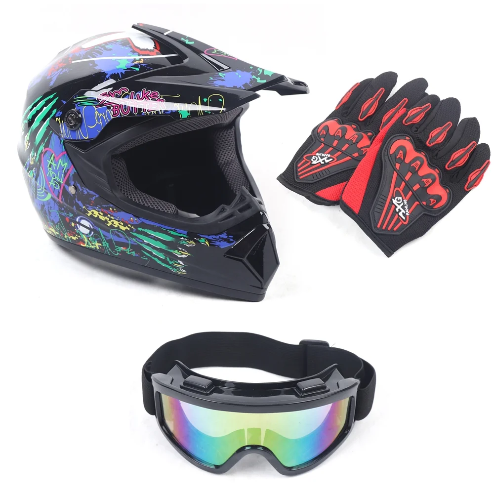 TOOL1SHOoo Multi-Color Unisex M/L Size Motocross Off-Road Riding Helmet + Goggle + Glove Kit Universal Kit M Size