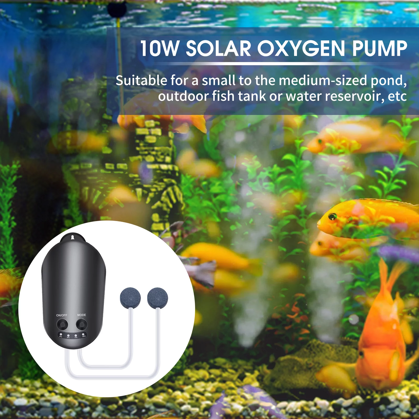 10W Solar Pump With Air Stone Bracket Fish Tank Oxygenator 3 Adjustable Modes Aquarium Aerator for Small Pond Fishing Bird Bath