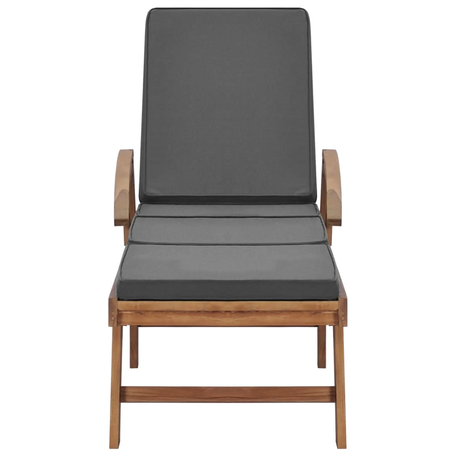 Anself Outdoor Sun Lounger with Sliding Table and Wheels Teak Wood Both Side Adjustable Chaise Lounge Chair Gray Cushioned Poolside, Backyard, Garden Furniture 76.8 x 23.4 x 13.8 Inches (L x W x H)