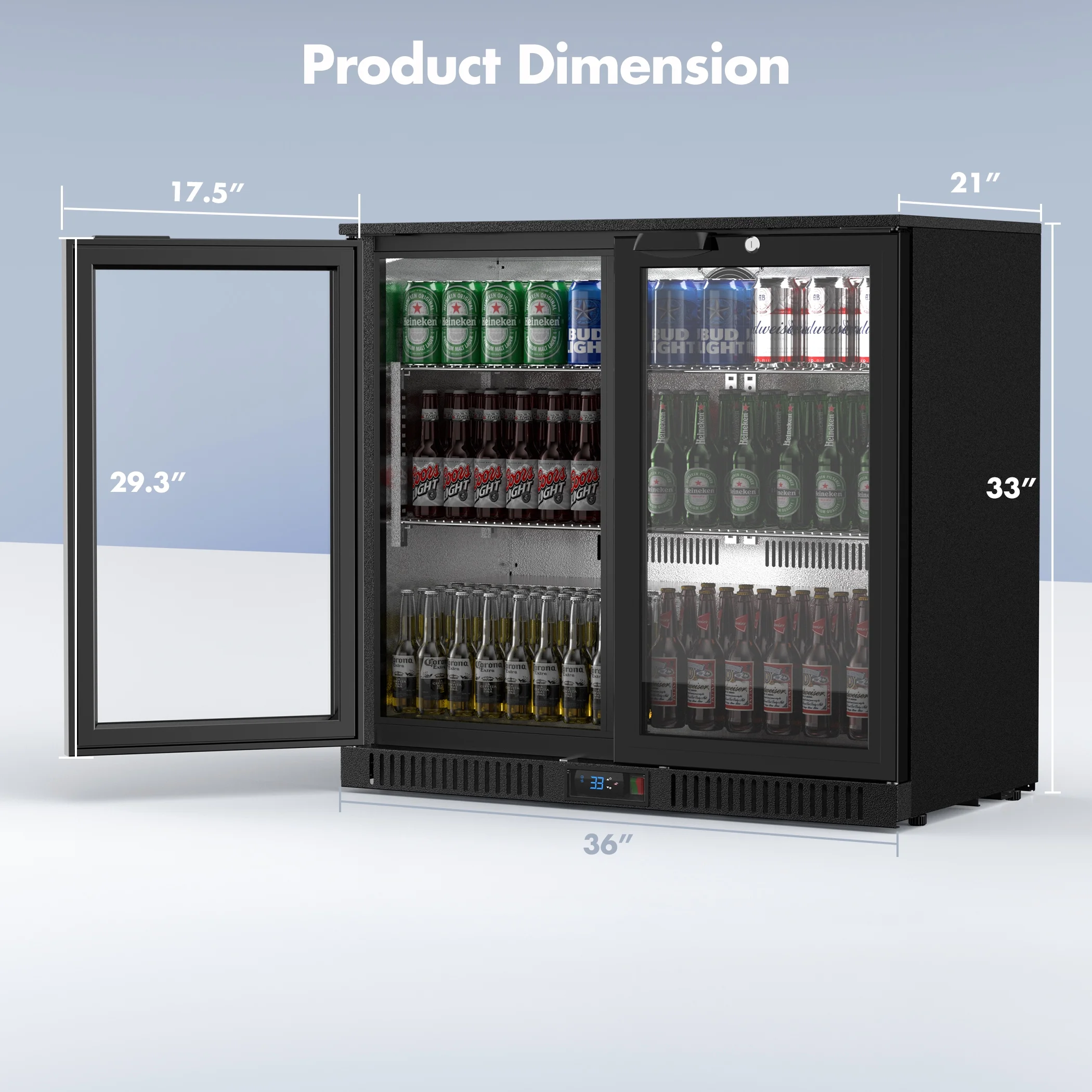 Coolski Back Bar Cooler Commercial Undercounter Refrigerator with 2 Glass Door, Bar Beverage Refrigerator for Beer Soda Wine 7.0 Cu.Ft. Capacity LED Lighting ETL NSF Approved, Black