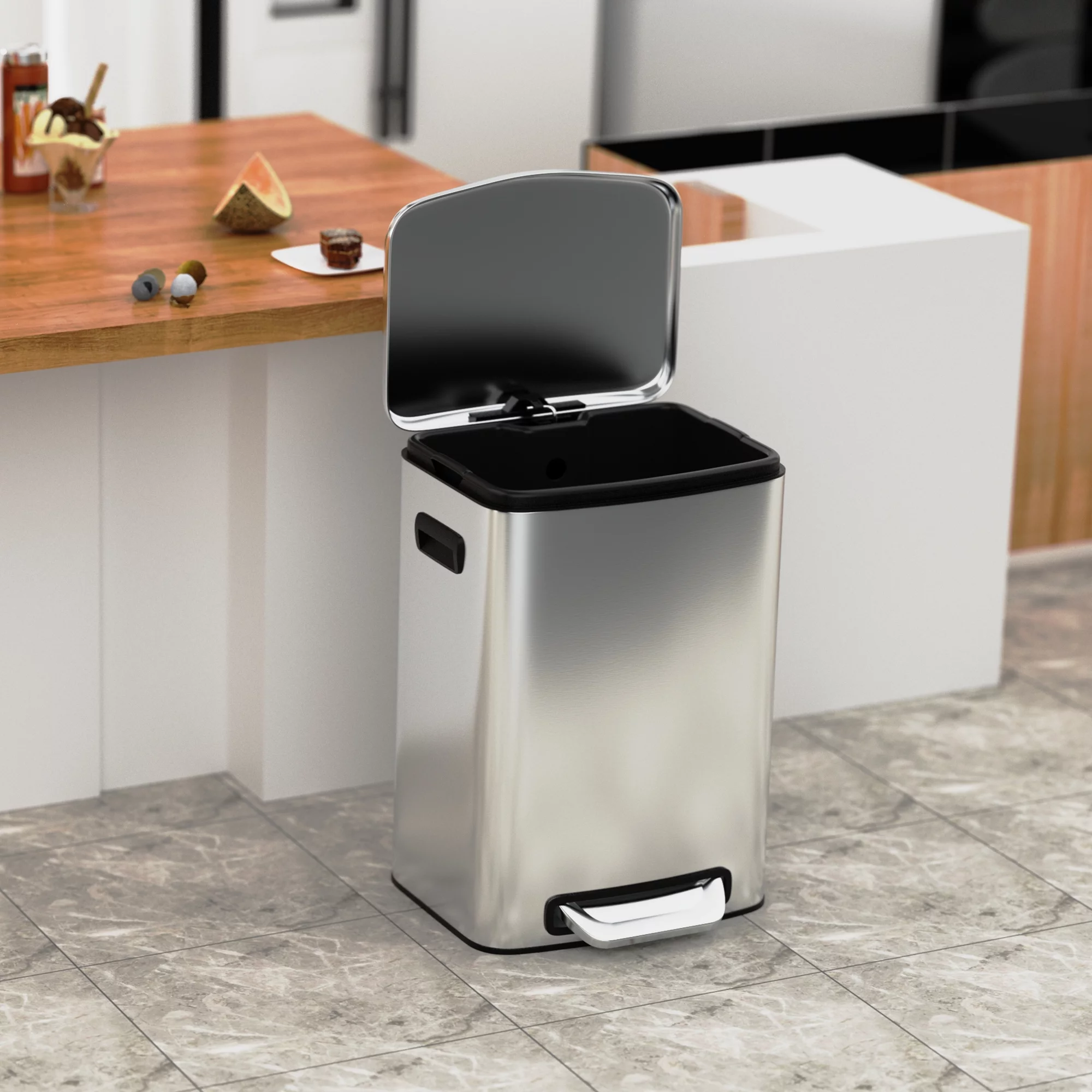 Ufurpie 13 Gallon 50L Thickened Stainless Steel Trash Can with Lid,Foot Pedal Garbage Can for Kitchen,Bathroom,Chrome