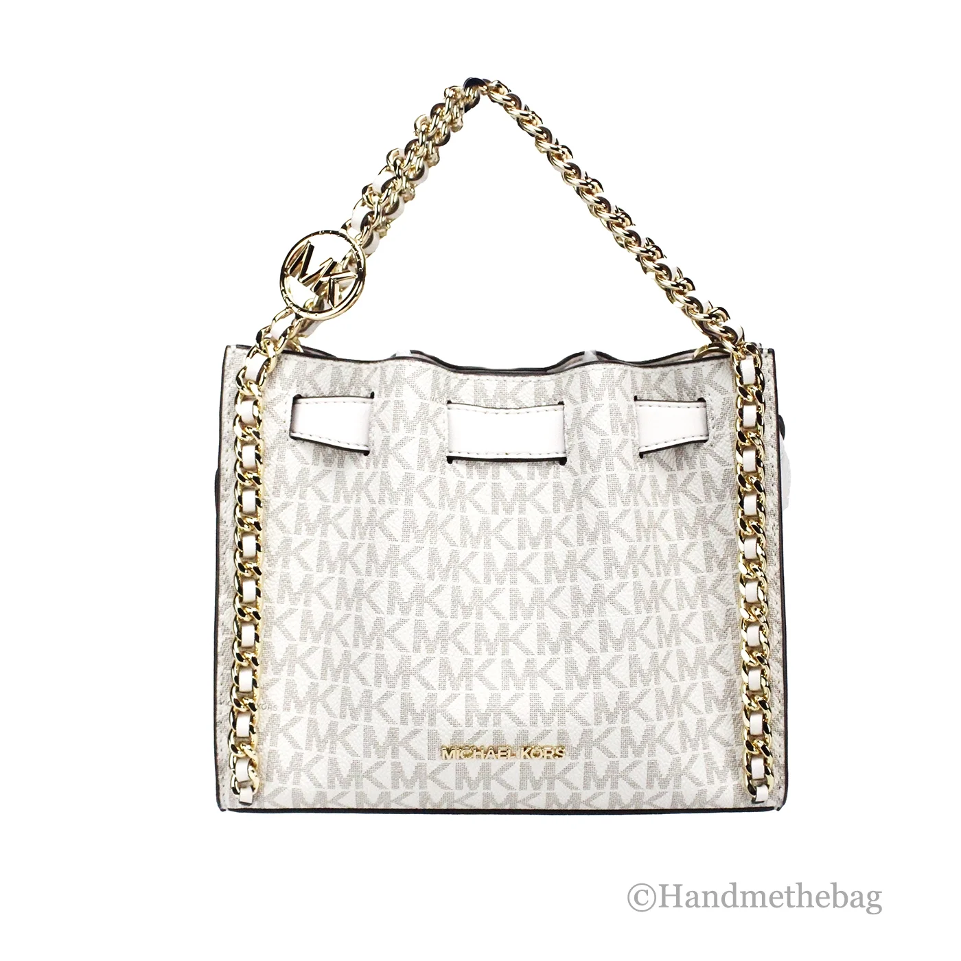 Michael Kors Mina Small Belted Cream Signature PVC Chain Inlay Crossbody Bag