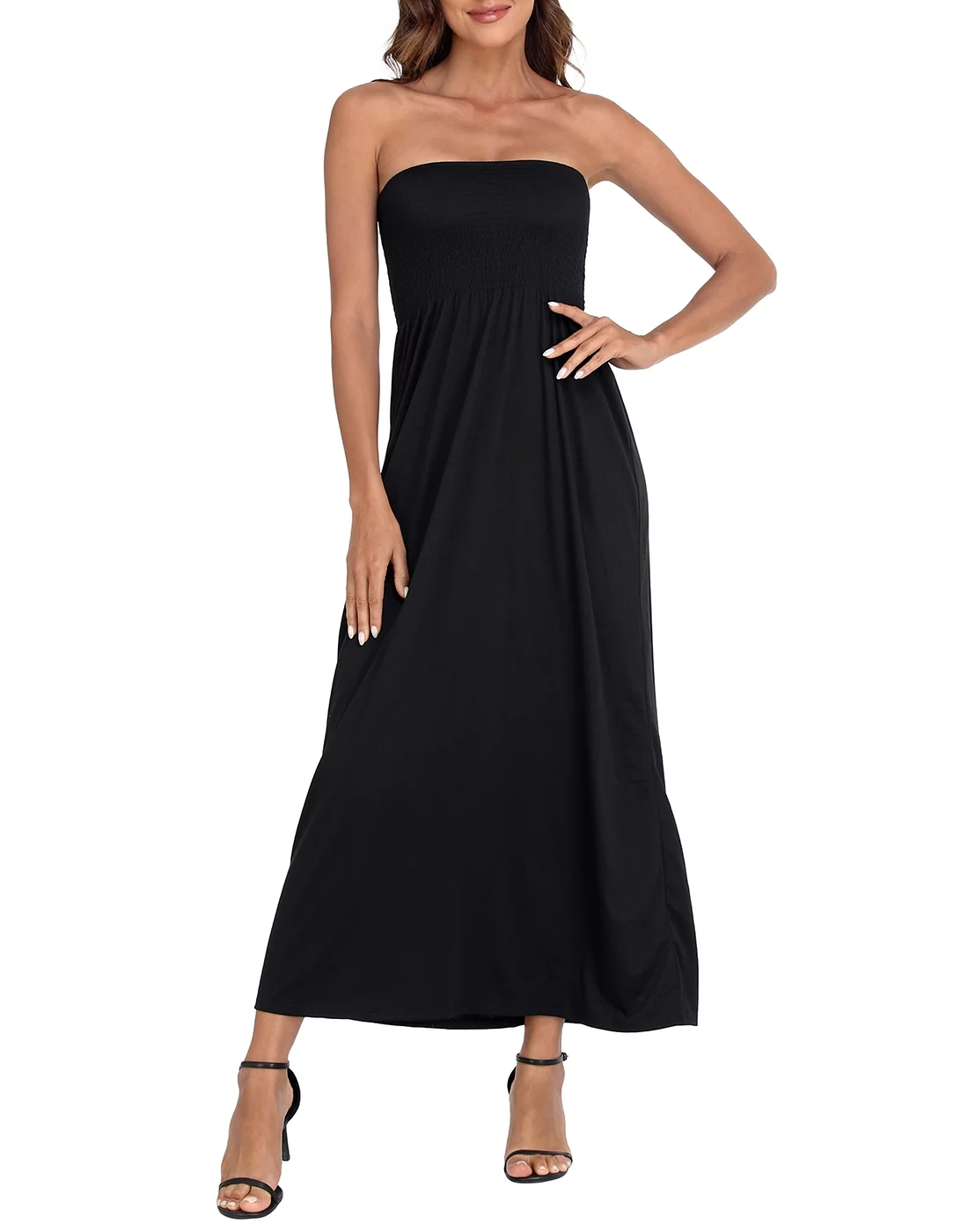 HDE Women's Strapless Maxi Dress Bohemian Sundress Black S