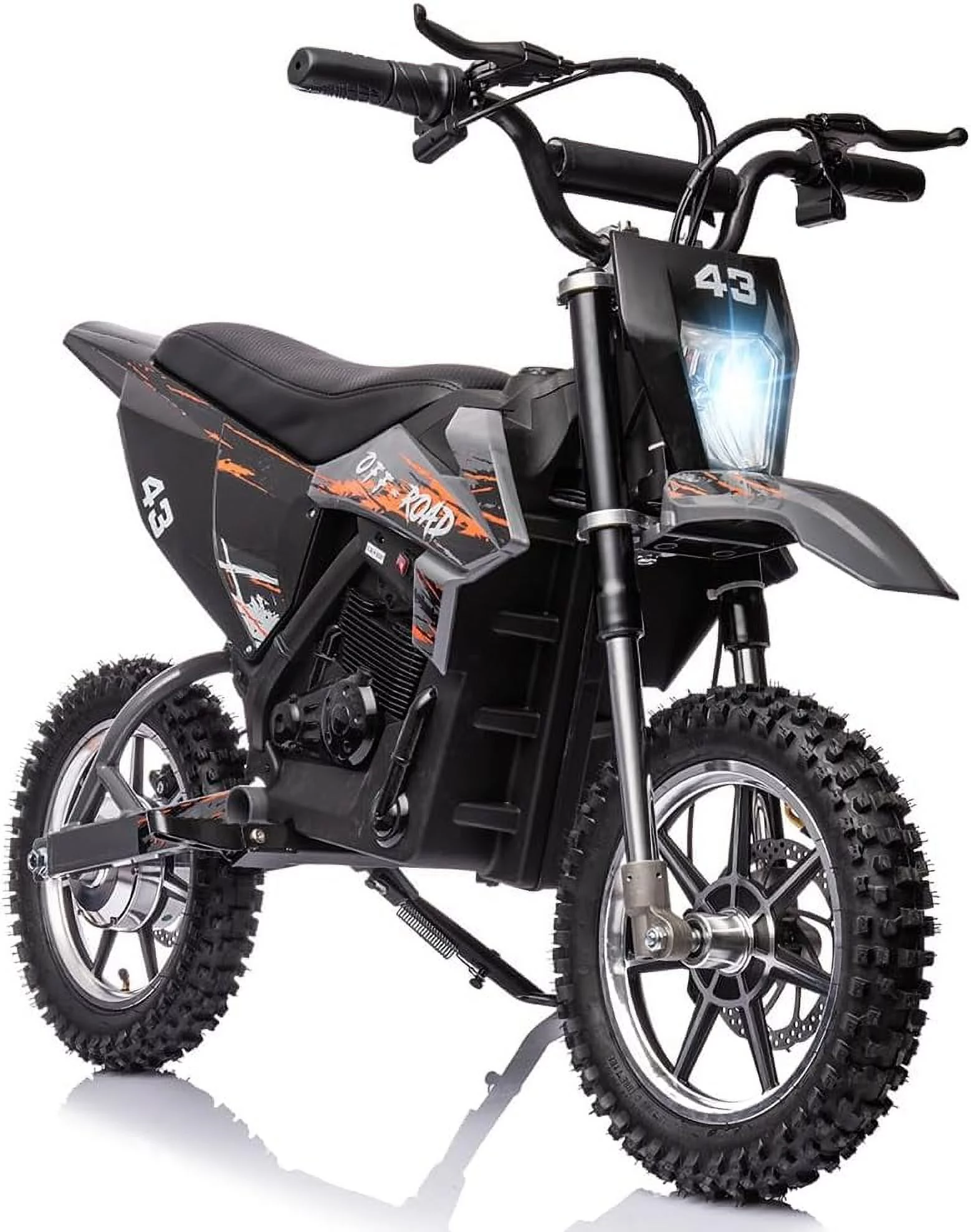 36V Electric Dirt Bike for Kids, Ride on Motorcycle 350W Brushless Motor Variable Speed to 15.5MPH with LED Headlight, Leather Seat,Front+Back Brake for Teens Max Load 175lbs,Black