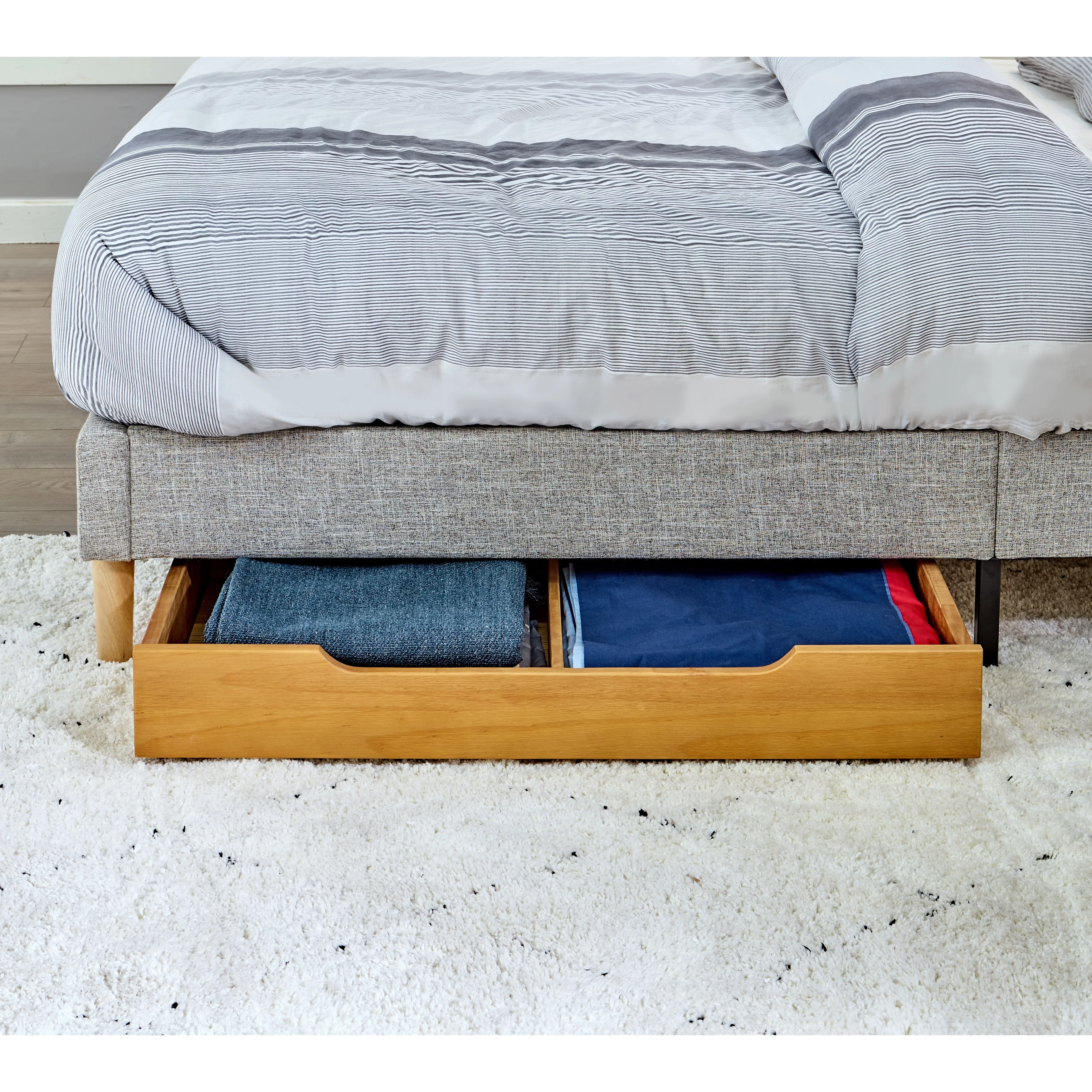 MUSEHOMEINC Solid Wood Under Bed Storage Drawer with 4-Wheels,,Suggested for Queen & King Platform Bed Khaki TWIN/FULL