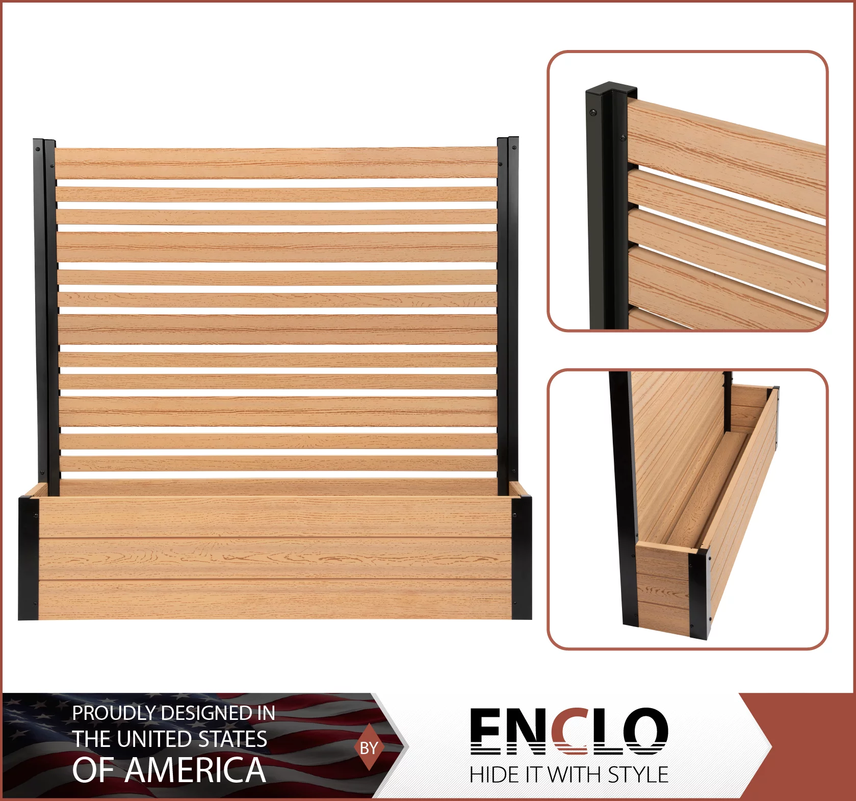 Florence Freestanding WoodTek Vinyl Outdoor Privacy Screen and Planter Box Kit (1 Screen)(4ft H x 4ft W x 1ft L)