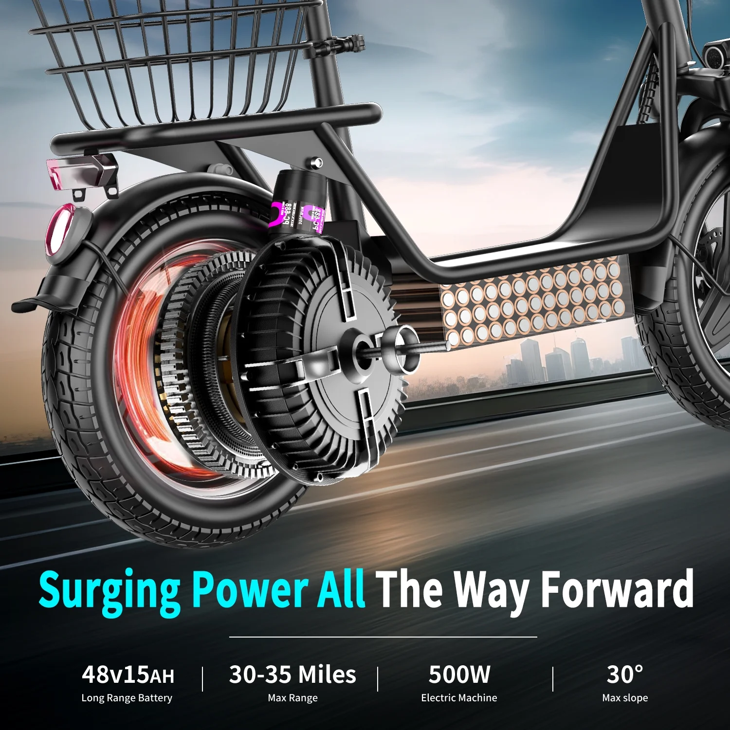 K10 Electric Scooter with Seat, 650W Peak Motor, 14