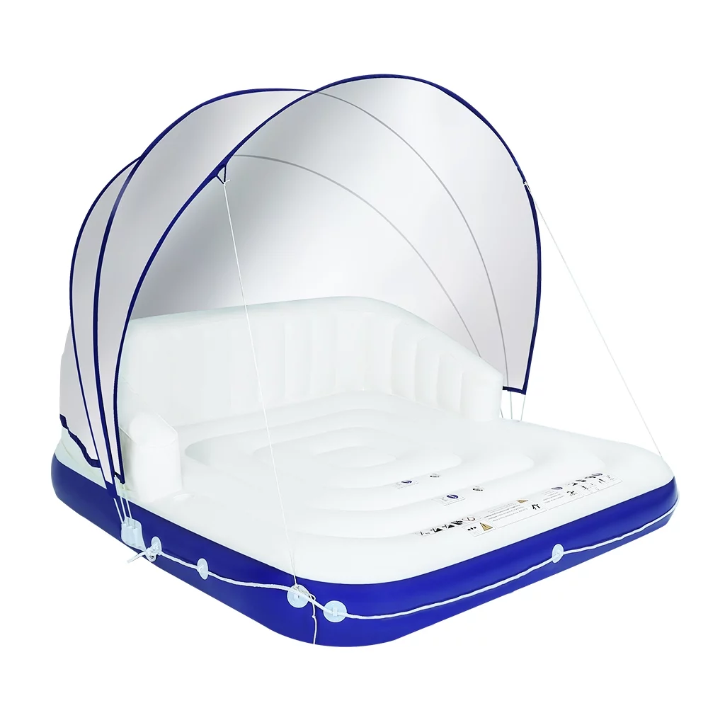 ELECWISH Inflatable Pool Float 2-3 Person Giant Pool Float Lounge with UPF50 Retractable Canopy and Cup Holder Swimming Raft Floating Island