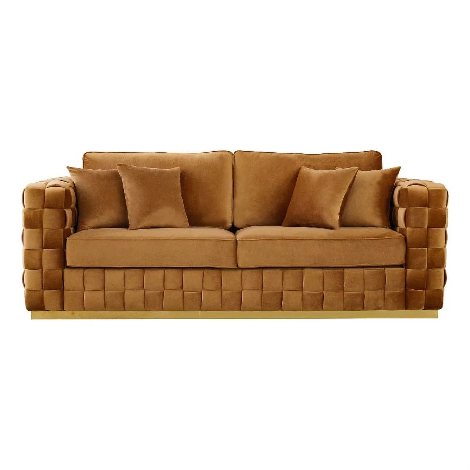 Jorson Mid Century Modern Luxury Pillow Back Velvet Couch in Orange