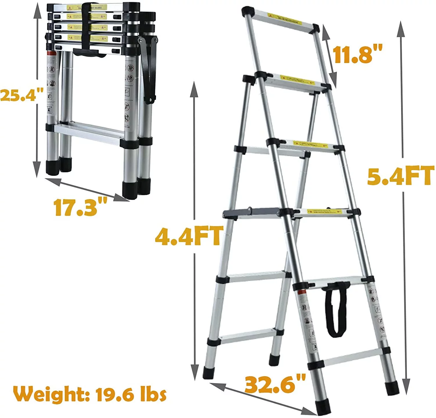 4+5 Step Ladder Aluminum 4.4FT Telescoping Ladder Lightweight Portable A-Frame Ladders with Arm-Design, 330lbs Load Capacity Widen Step Pedal Folding Step Ladder