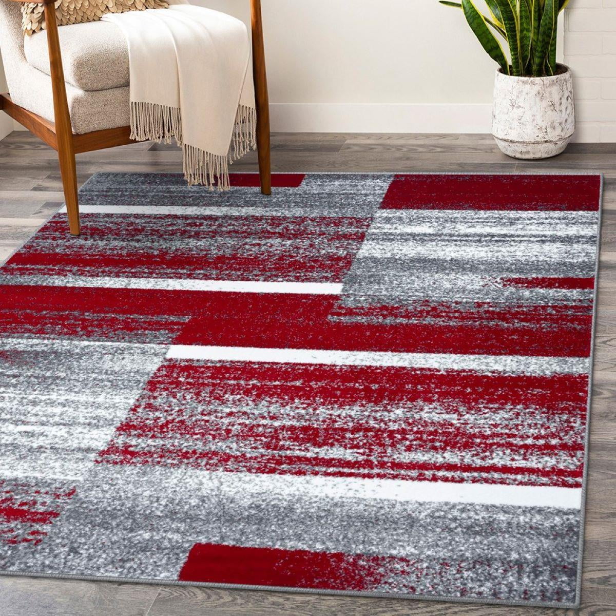 Luxe Weavers Art Deco Abstract Geometric Red 6x9 Area Rug for Living Rooms