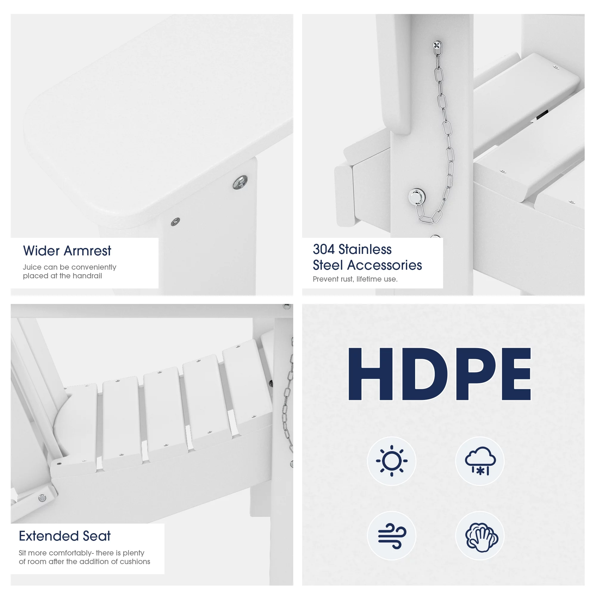 Outdoor Patio Folding HDPE Resin Adirondack Chair, White
