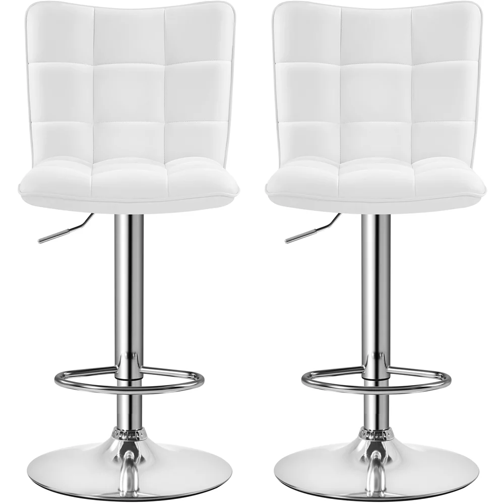 Topeakmart 2pcs Adjustable Modern Faux Leather Swivel Bar Stool with Backrest, White