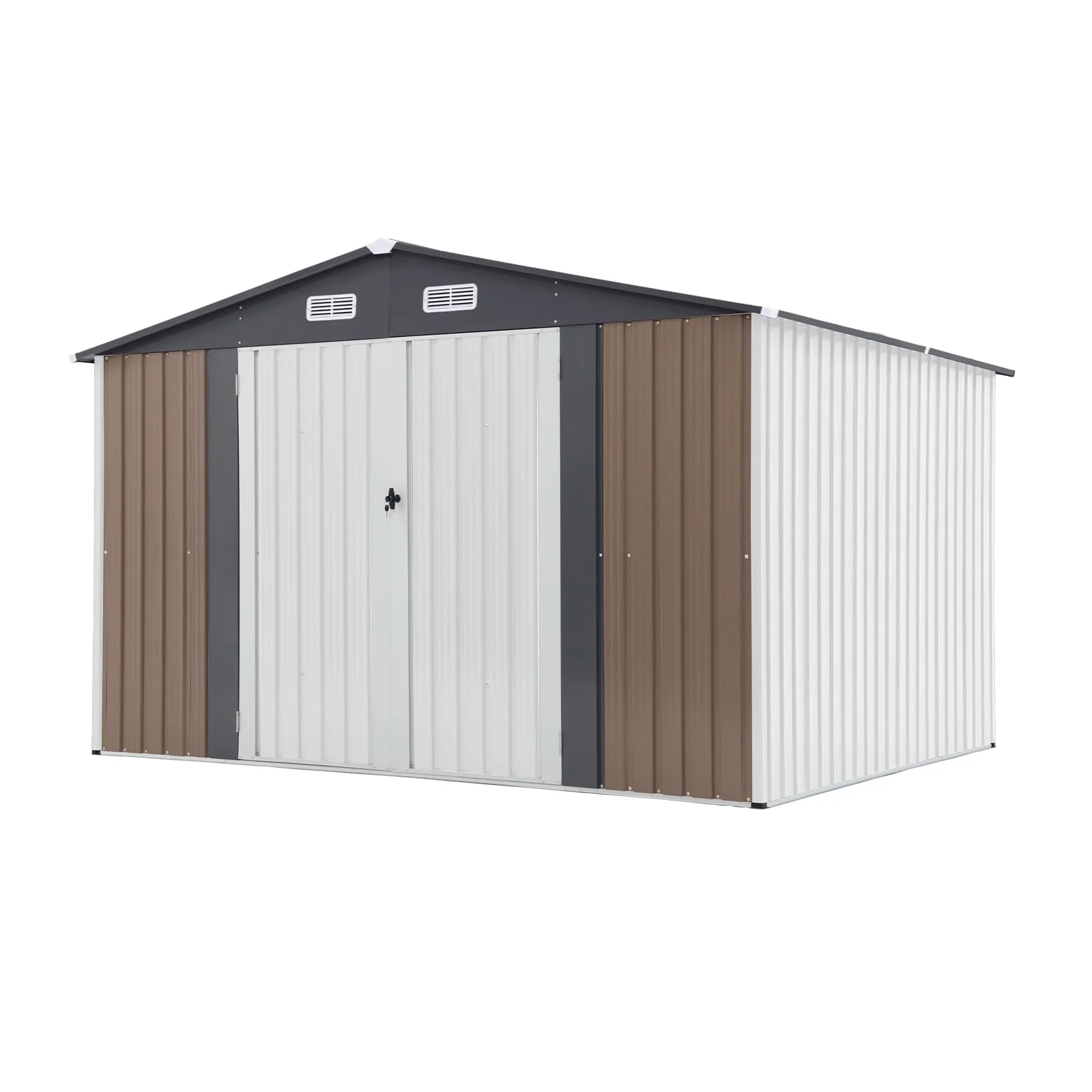 OC Orange-Casual 10' x 8' FT Outdoor Storage Shed, Metal Garden Tool Shed with Lockable Door, Outside Sheds & Storage Galvanized Steel, White & Brown