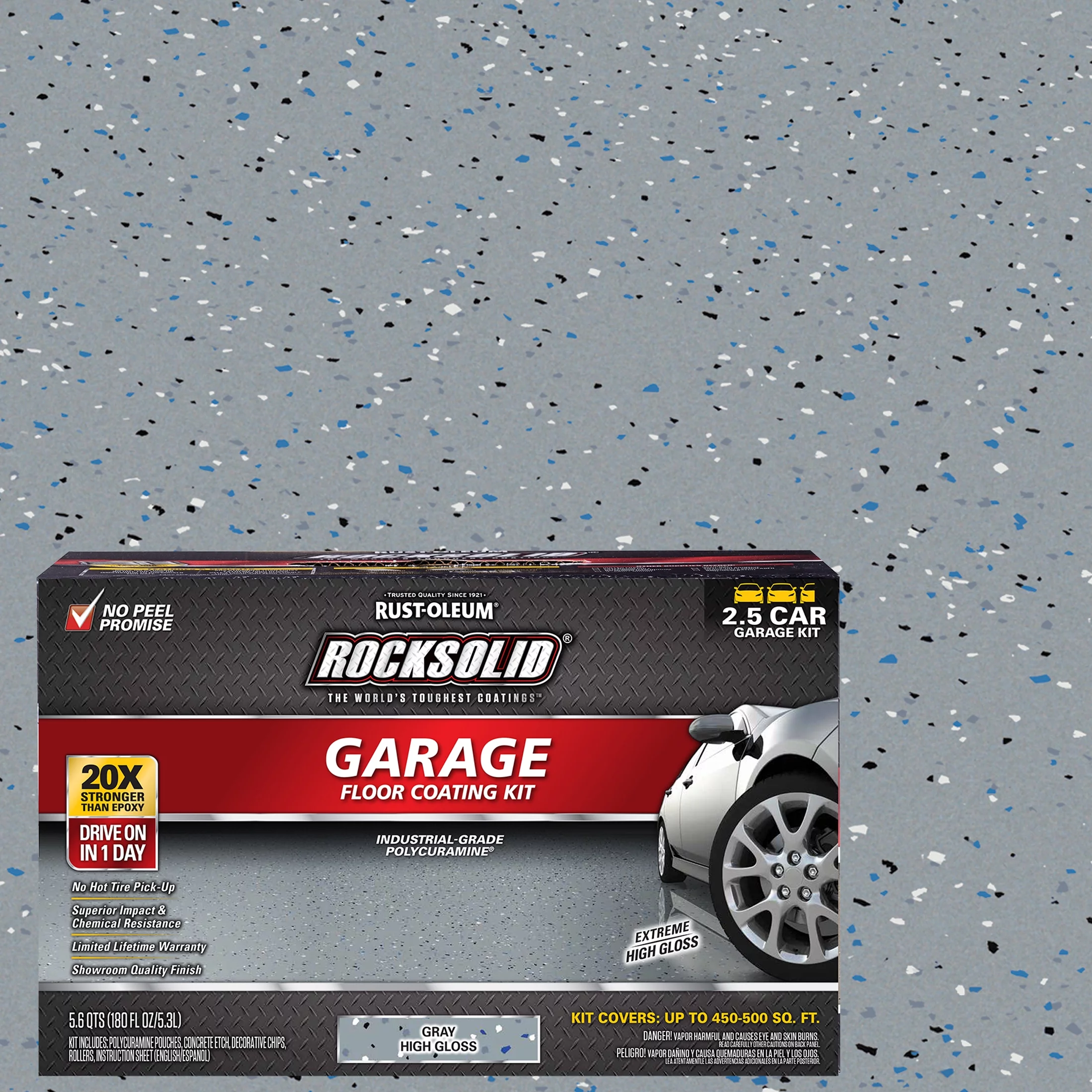 Gray, Rust-Oleum RockSolid Garage Floor Coating Kit-293513, High Gloss 2.5-Car,180 oz Kit, 1 Pack