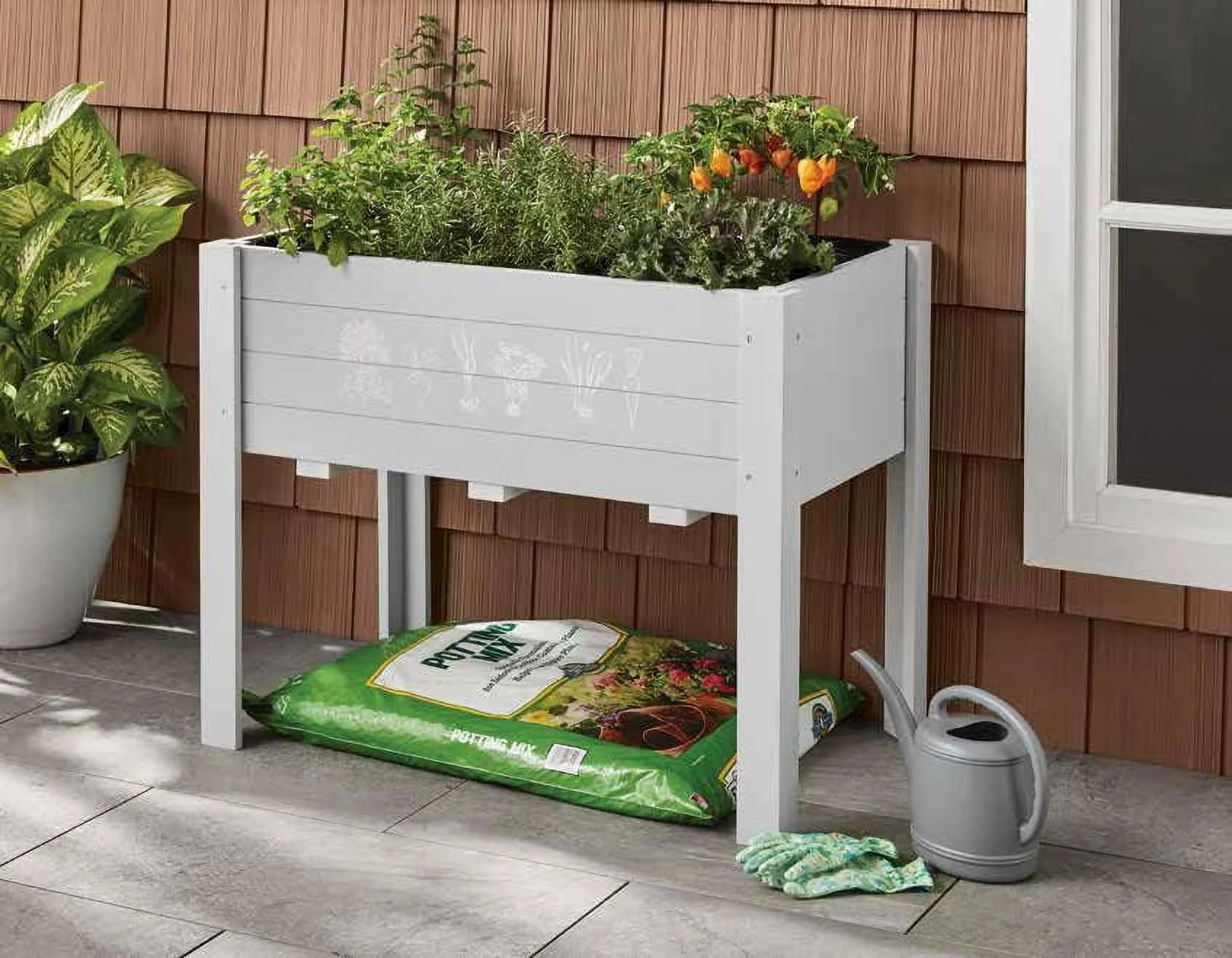 Kids Raised Garden Bed, 30 x 24 x 18 Inch Wooden Elevated Raised Garden Bed for Kids Outdoor Raised Planter Box for Vegetables Grass Lawn Yard, Light Grey