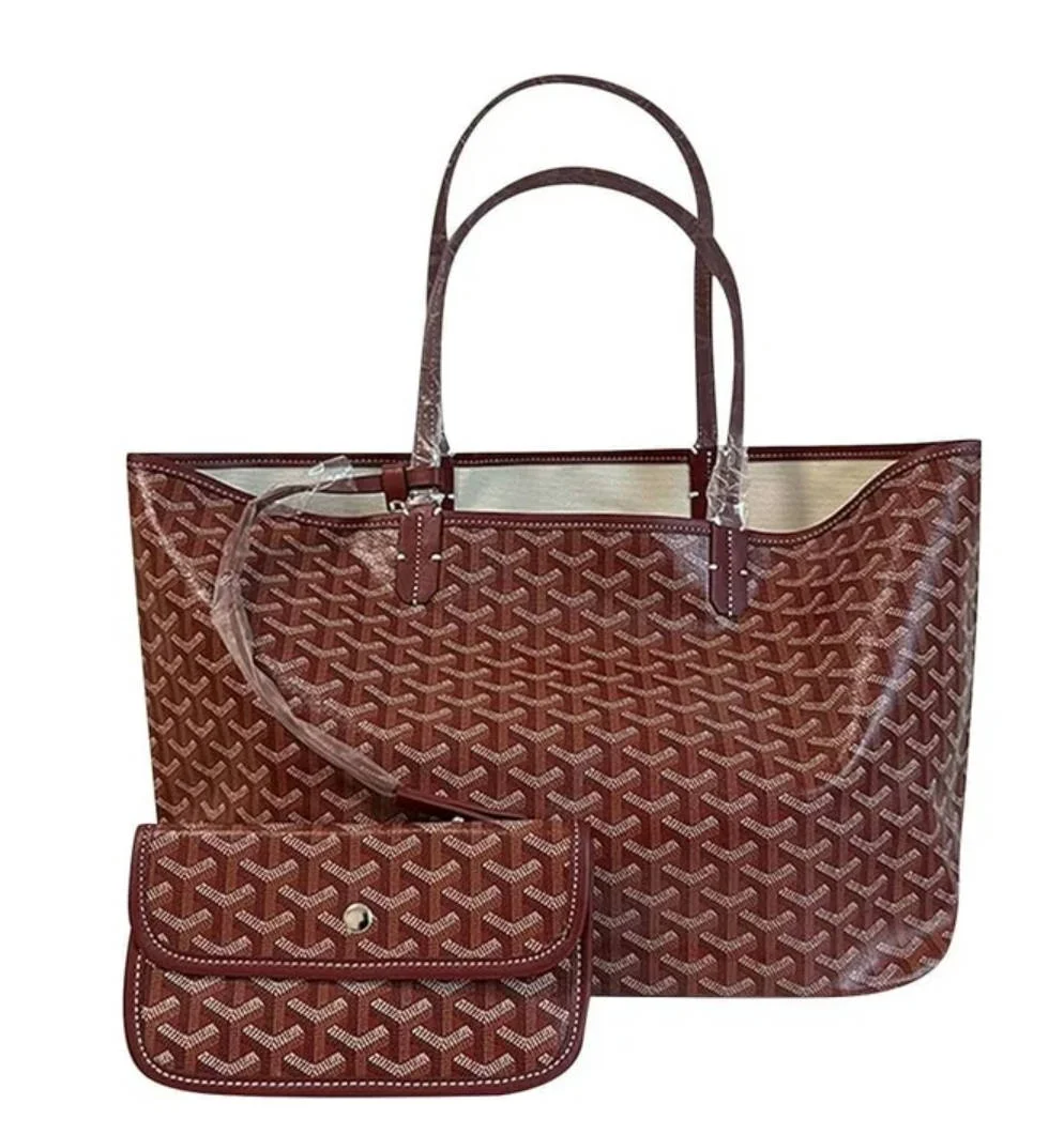 Goyardtote Handbag for Women's Fashion Canvas Fabric Shoulder Hobo Tote Bag Set with Purse and Wallet - 2PCs(Wine)