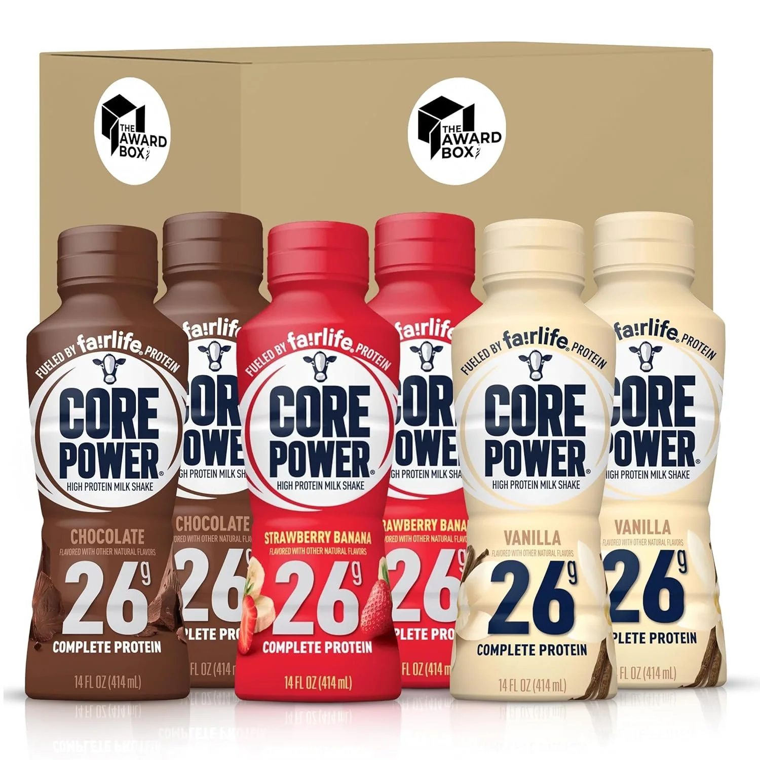Core Power Elite Failrlife High Protein Shakes 26 Grams 14 Oz. in The Award Box Packaging Chocolate Vanilla Strawberry, 6 Pack