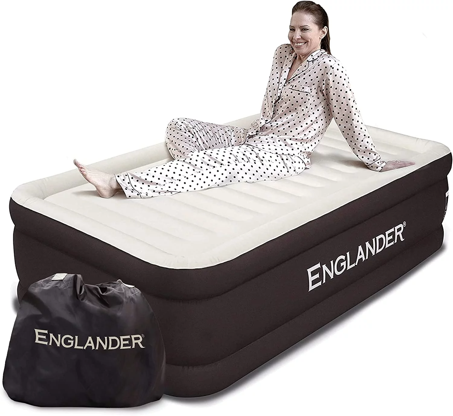 Englander Microfiber Air Mattress w/ Built-in Pump, Carry Bag. Queen Size, 20 in