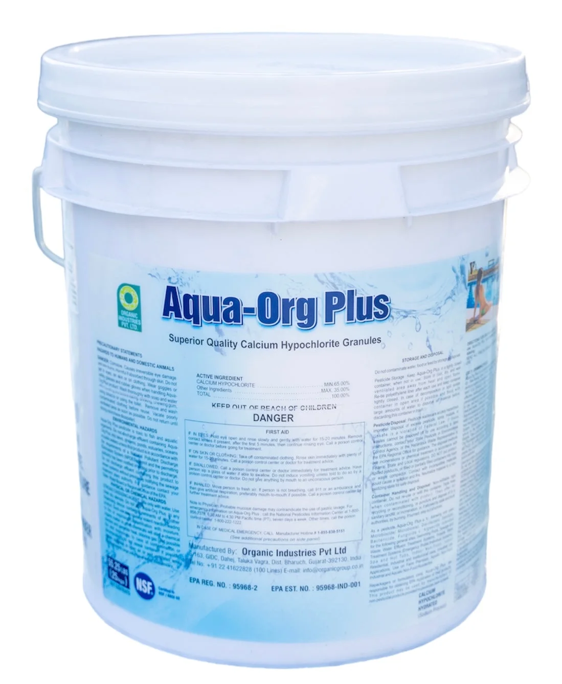 Aqua-Org Plus - Granular Calcium Hypochlorite 65% Pool Shock for Swimming Pools, Spas and Hot Tubs (55 Pound) RCHO65EUPPSP055