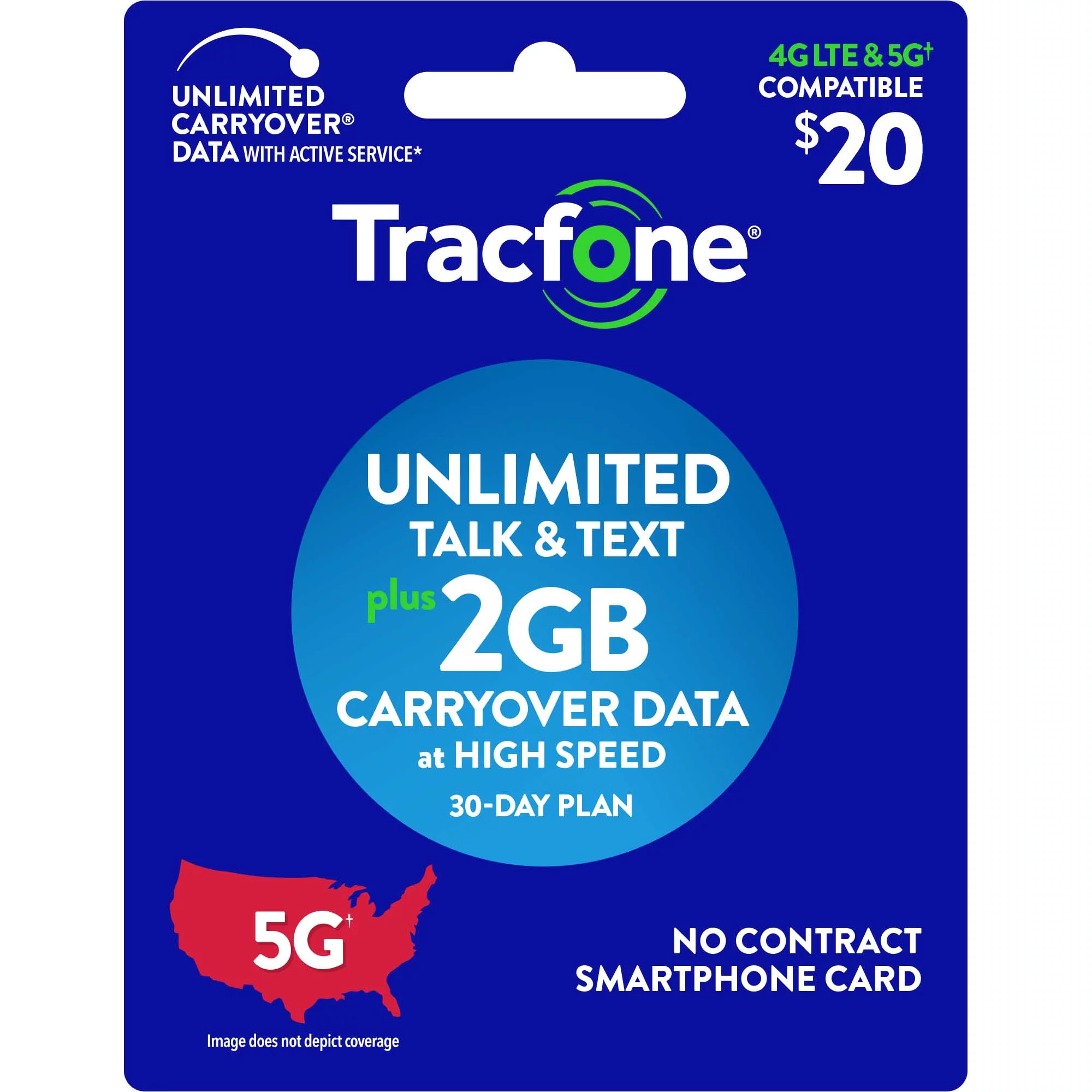 Tracfone $20 Smartphone Unlimited Talk & Text 30-Day Prepaid Plan (2GB at high speeds*) Direct Top Up