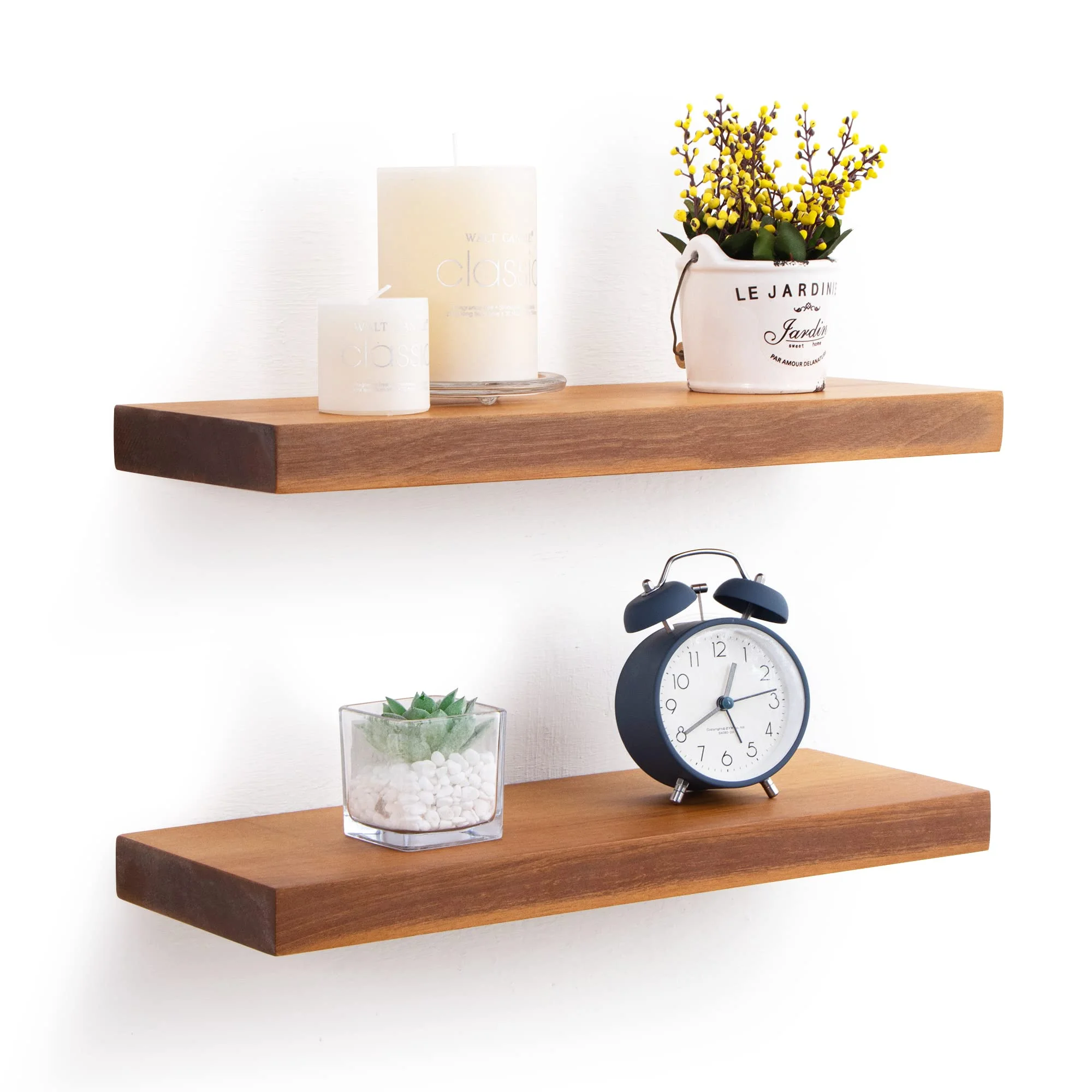 Fun Memories 16 inch Floating Shelves Set of 2, Solid Acacia Wood Shelves for Wall, Wooden Bathroom Shelves for Home Decor, Wall Storage, Farmhouse Floating Shelf for Bedroom, Living Room, Kitchen